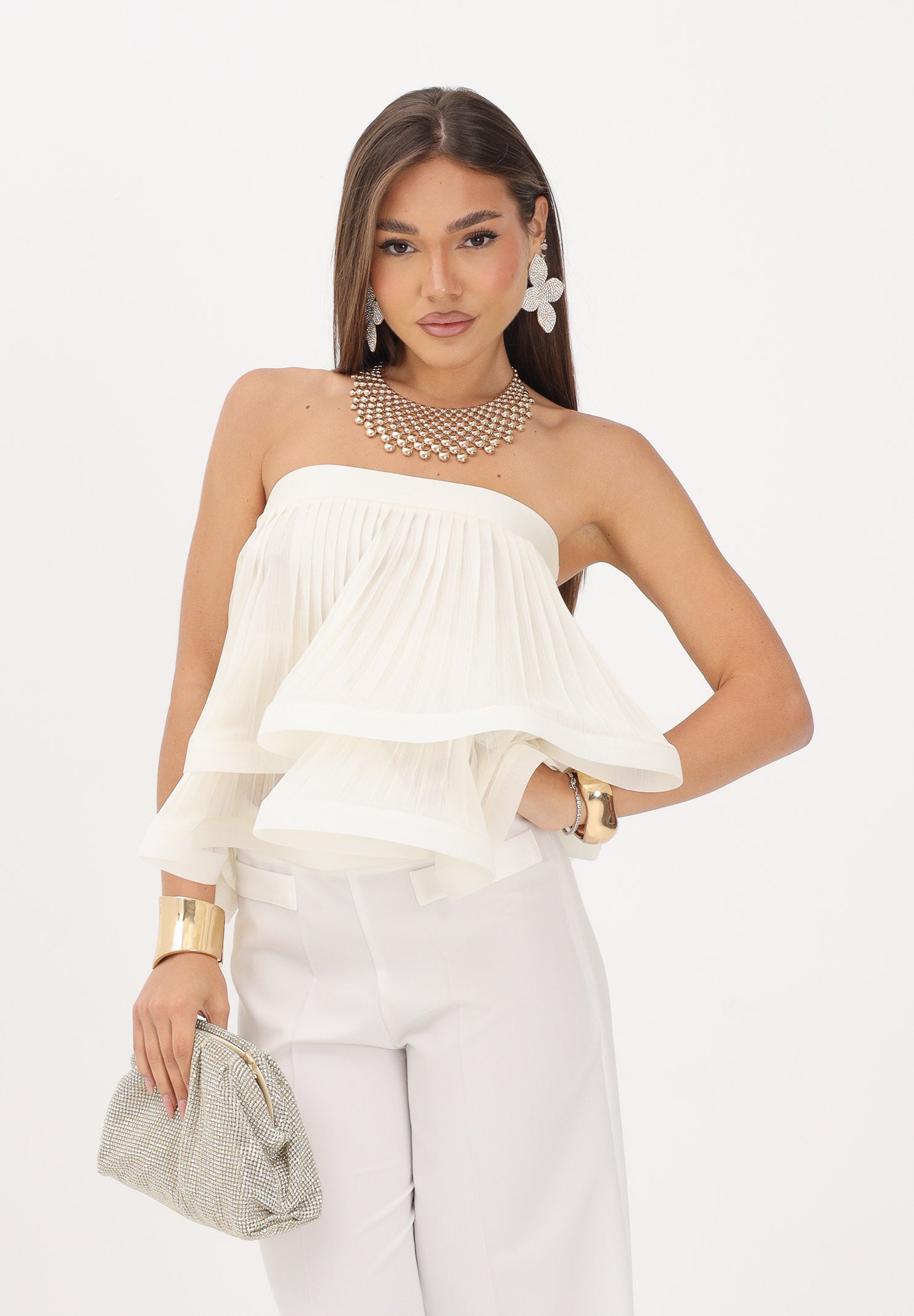 SIMONA CORSELLINI top elegante Crema bianco donna. P26CETO12001 V0359 SIMONA CORSELLINI