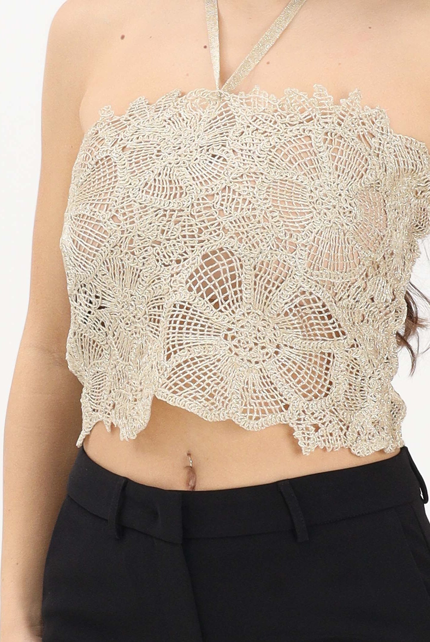 SIMONA CORSELLINI Top crochet oro da donna con allacciatura al collo P26CETOO5101 V0118 SIMONA CORSELLINI