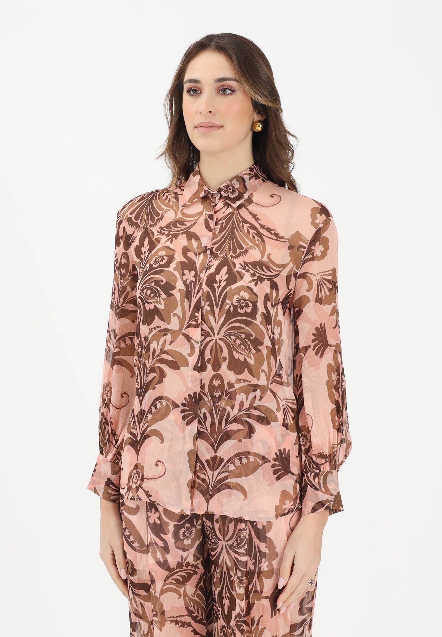 SIMONA CORSELLINI Camicia a manica lunga rosa da donna con stampa floreale P26CPCA01501 V0697 SIMONA CORSELLINI