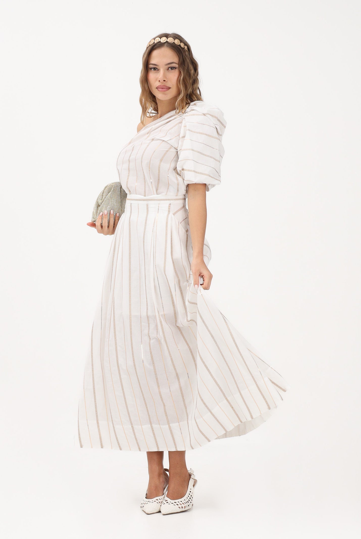 SIMONA CORSELLINI Gonna midi bianca da donna con ricamo P26CPGOC0301 V0001 SIMONA CORSELLINI