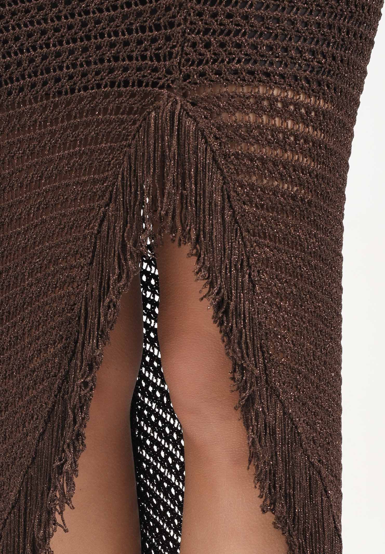 SIMONA CORSELLINI Gonna midi in maglia crochet marrone da donna P26CPGOO0201 V0771 SIMONA CORSELLINI