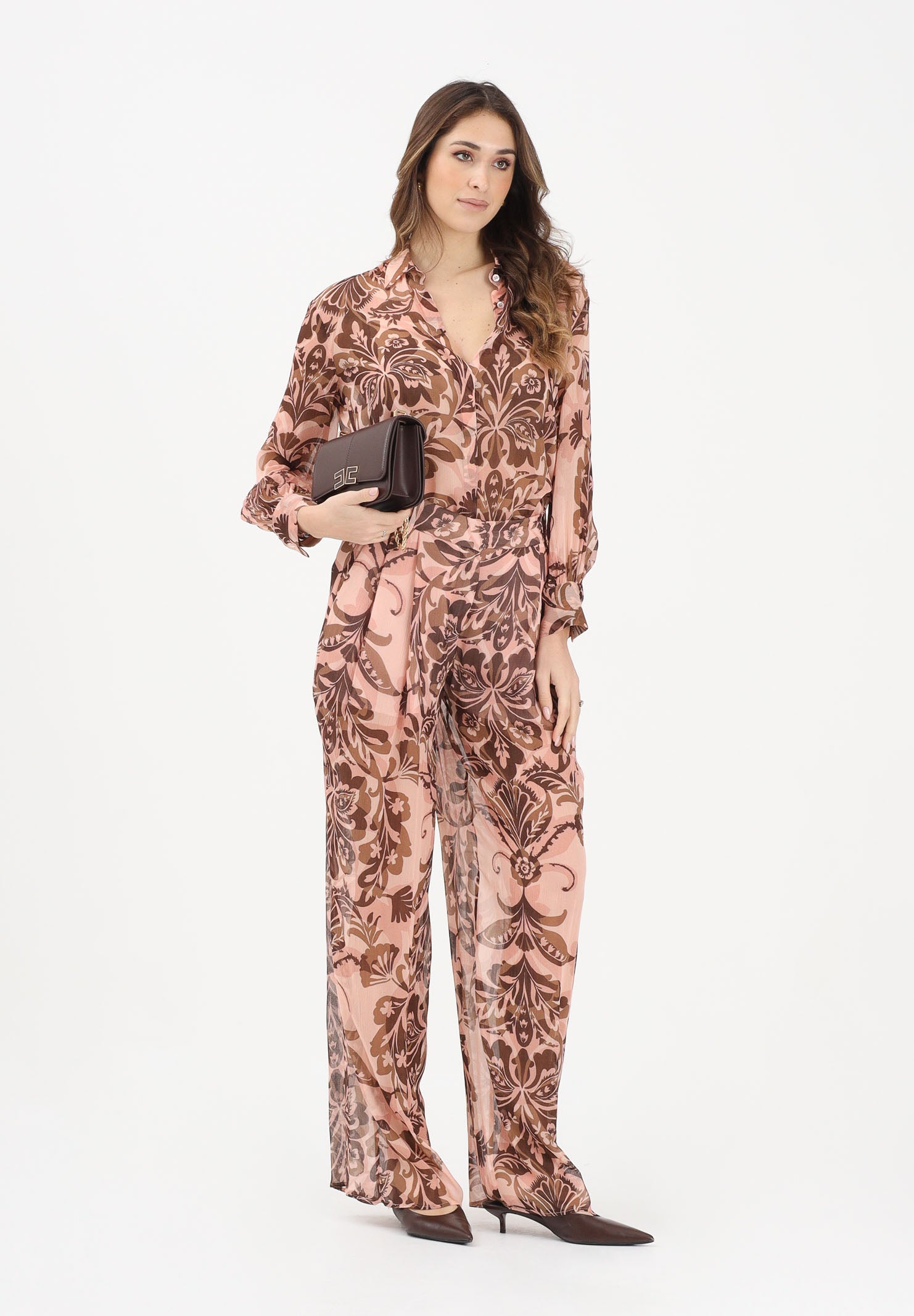 SIMONA CORSELLINI Pantalone elegante rosa da donna con stampa floreale P26CPPA02501 V0697 SIMONA CORSELLINI