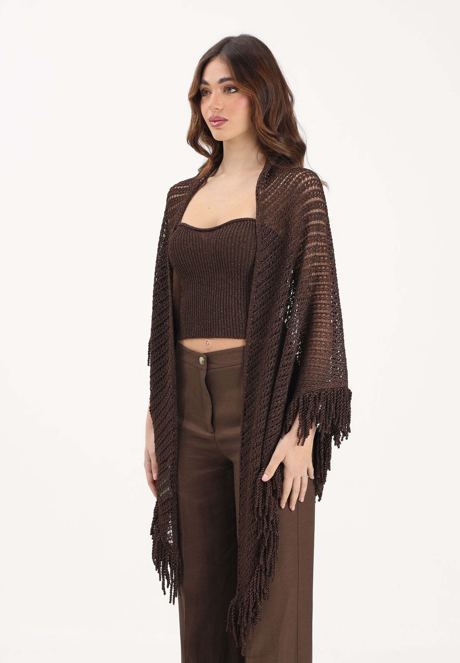 SIMONA CORSELLINI Stola cacao da donna in maglia crochet P26CPSLO0101 V0771 SIMONA CORSELLINI