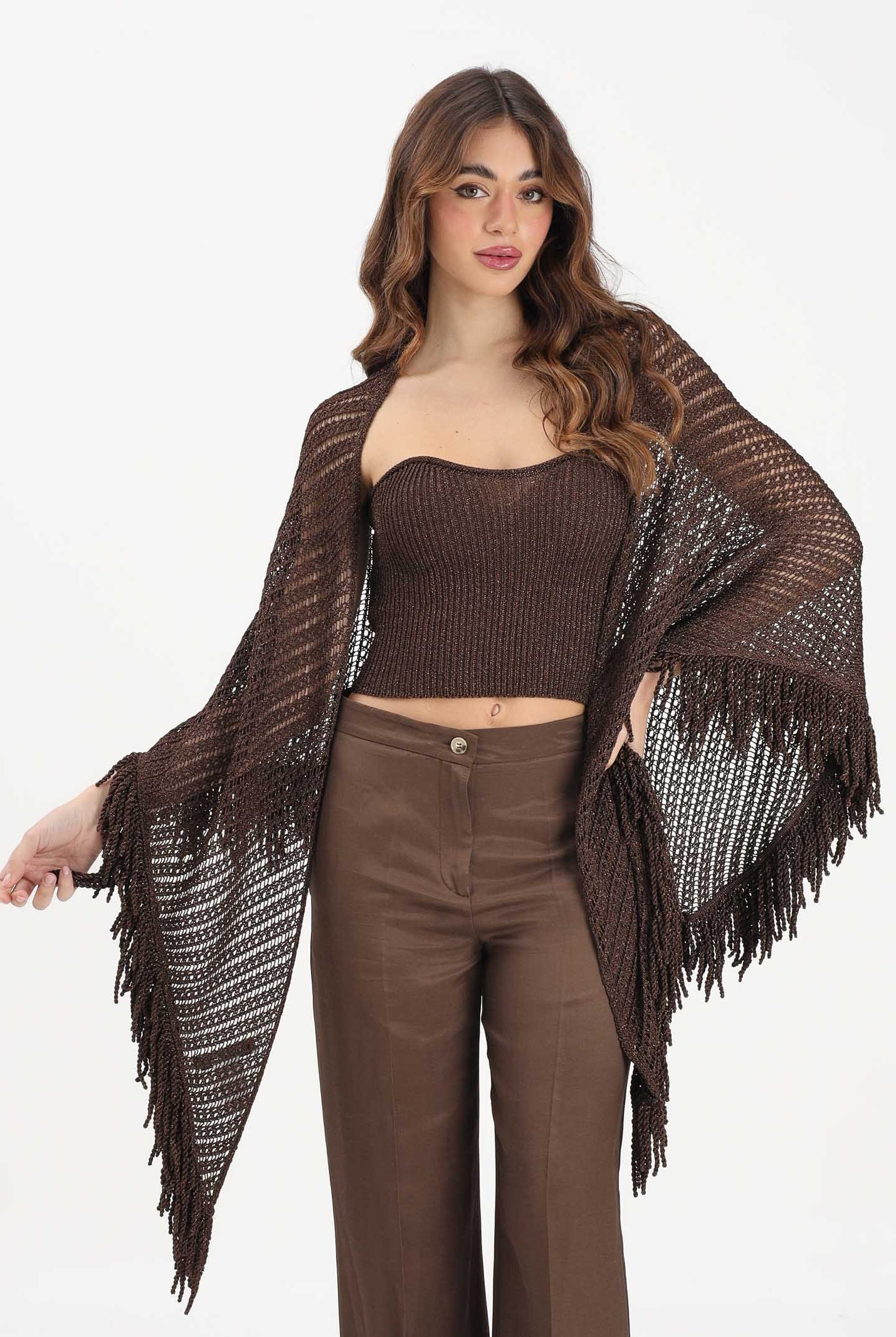 SIMONA CORSELLINI Stola cacao da donna in maglia crochet P26CPSLO0101 V0771 SIMONA CORSELLINI