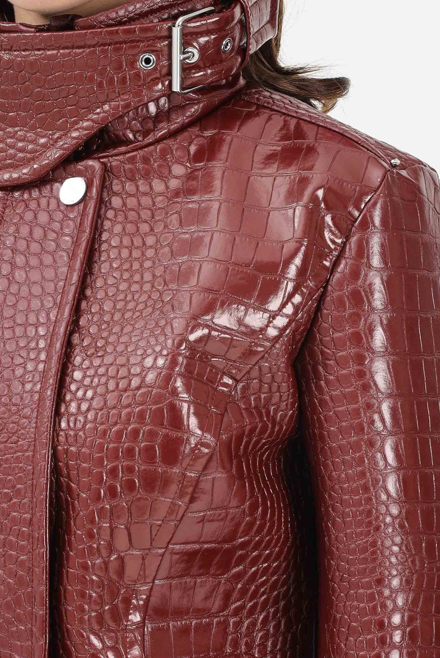 SPORTMAX Giubbotto corto SPXSULTANO bordeaux da donna in vernice con stampa alligatore 2612041081600 004 SPORTMAX
