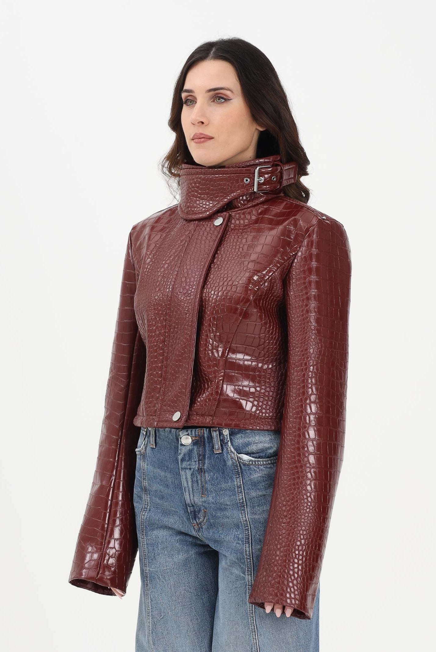 SPORTMAX Giubbotto corto SPXSULTANO bordeaux da donna in vernice con stampa alligatore 2612041081600 004 SPORTMAX