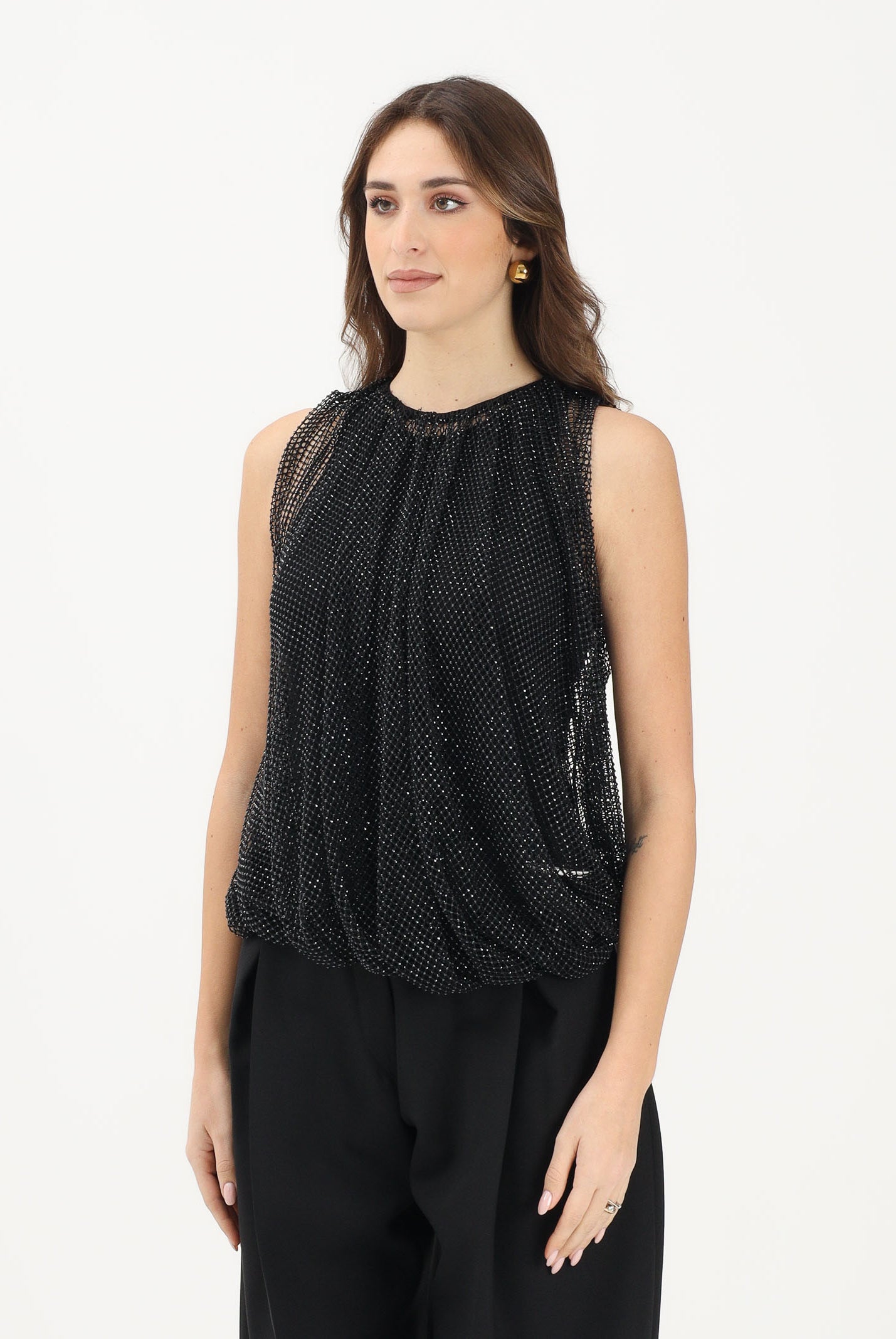 SPORTMAX Canotta SPXNODO nera da donna in rete con strass 2612941061600 002 SPORTMAX