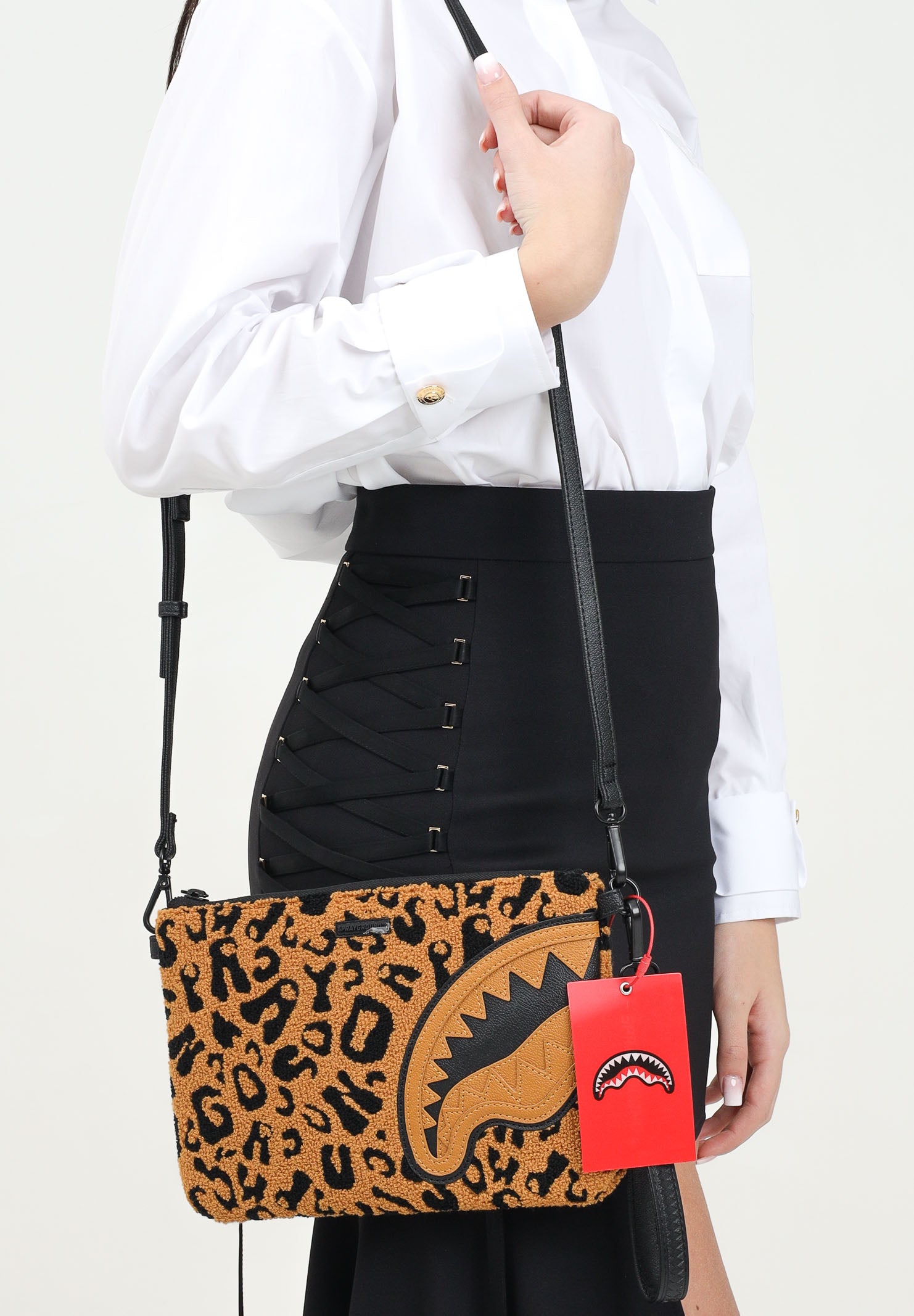 SPRAYGROUND Pochette Cheetah Chenille beige da donna 910B6897NSZ . SPRAYGROUND