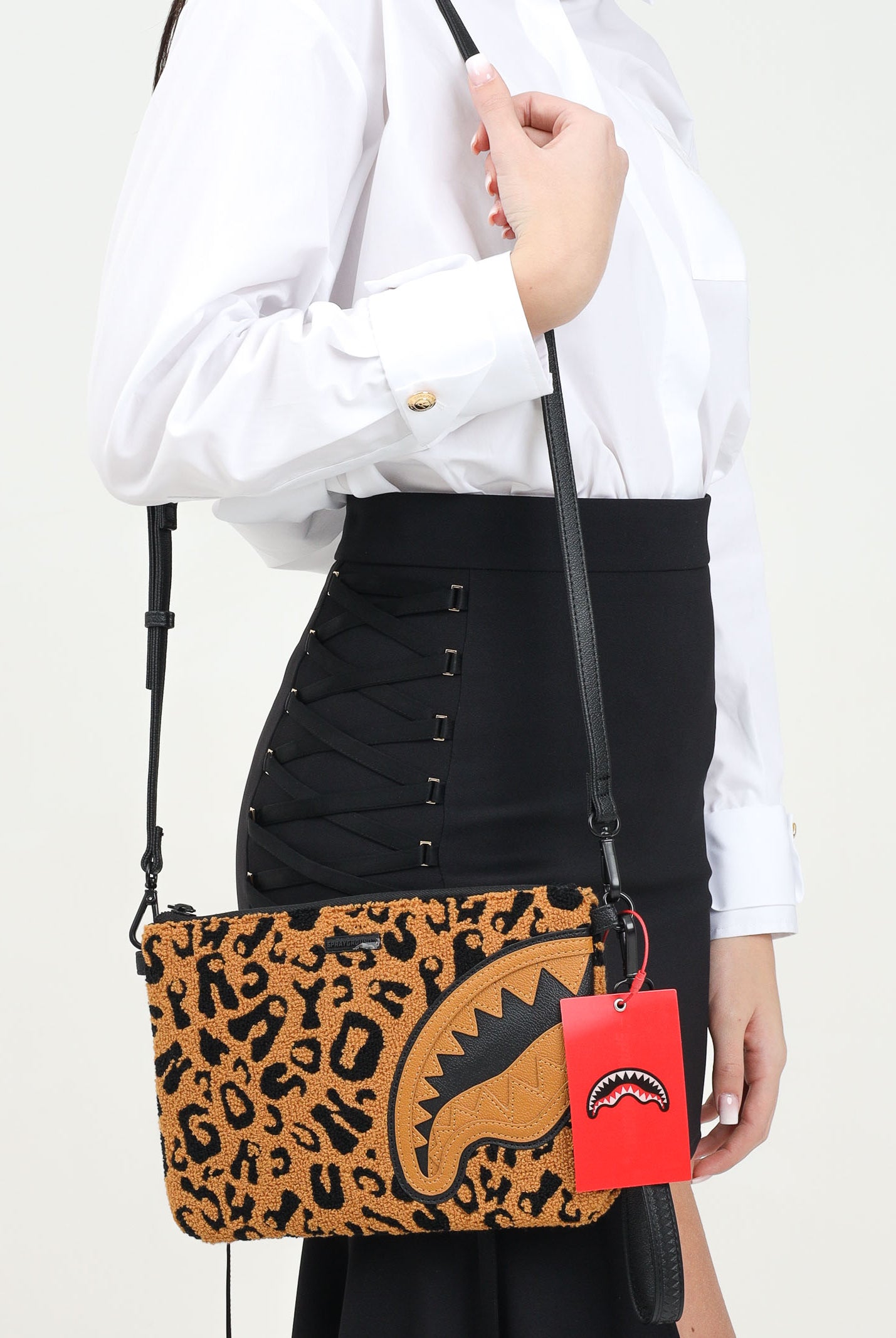 SPRAYGROUND Pochette Cheetah Chenille beige da donna 910B6897NSZ . SPRAYGROUND