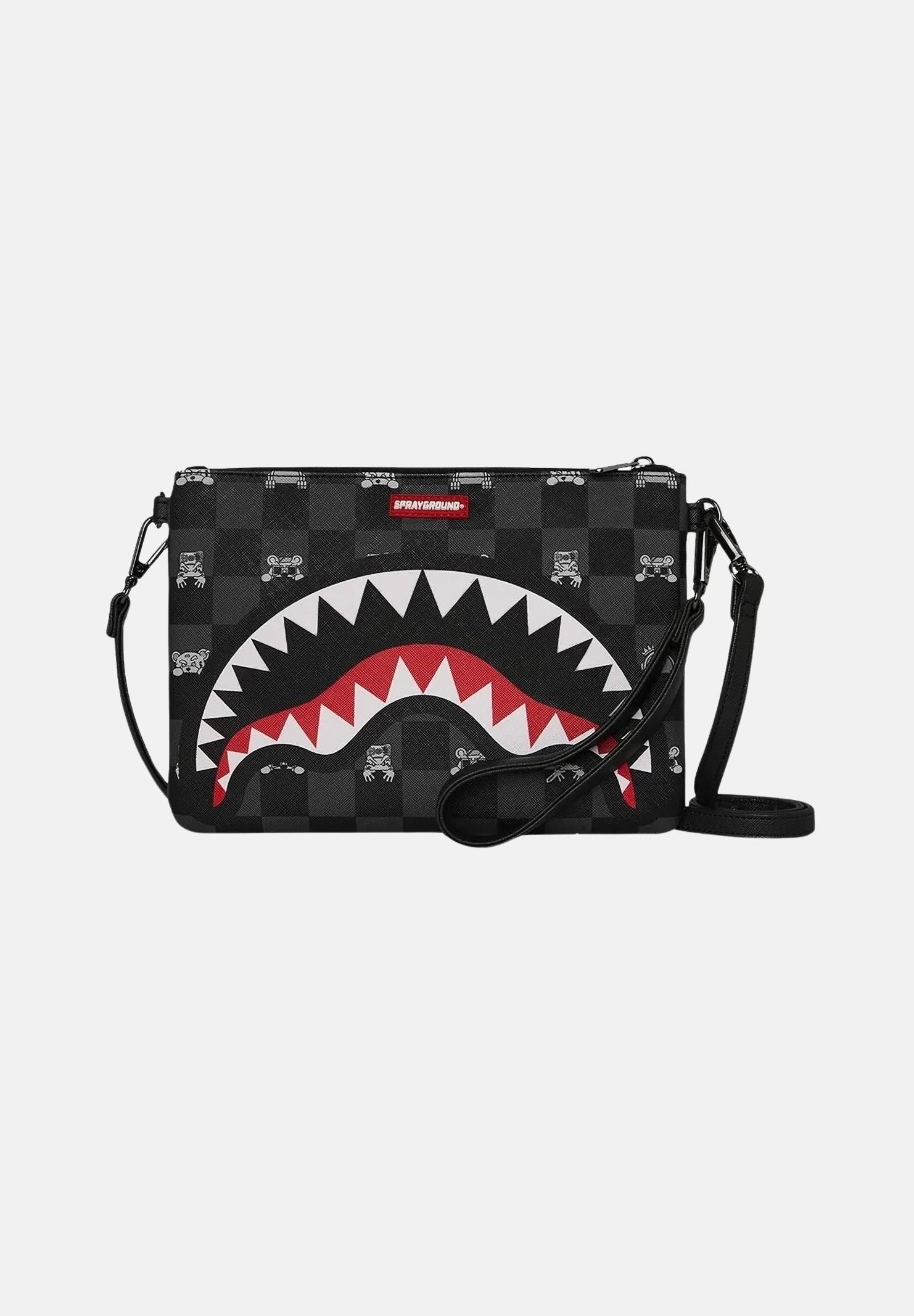 SPRAYGROUND Pochette GRAY PEEKING CHARACTER CHECK nera per uomo e donna 910B8915NSZ . SPRAYGROUND