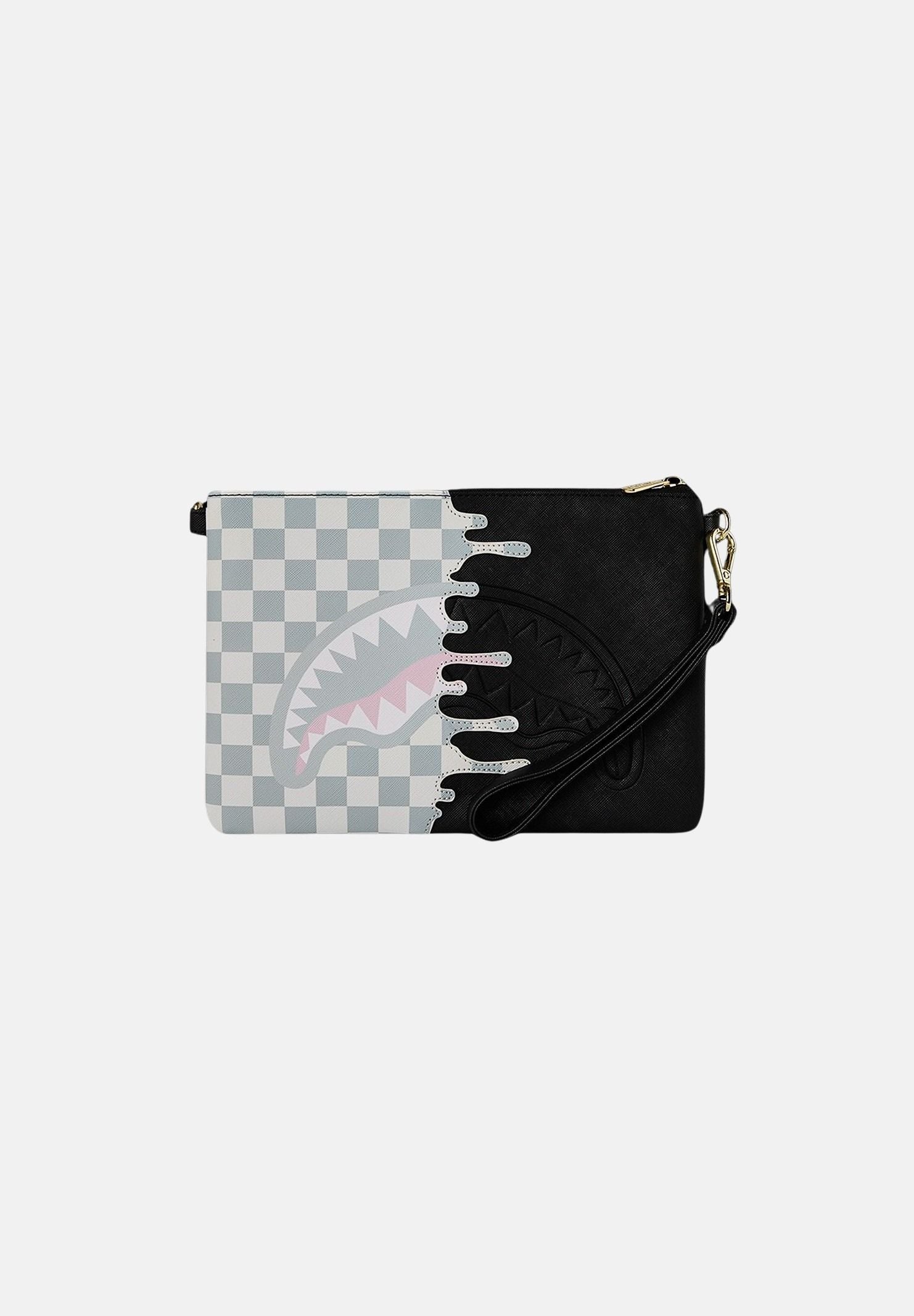 SPRAYGROUND Pochette Cream Check Unifished Shark bianca e nera da donna 910B8919NSZ . SPRAYGROUND