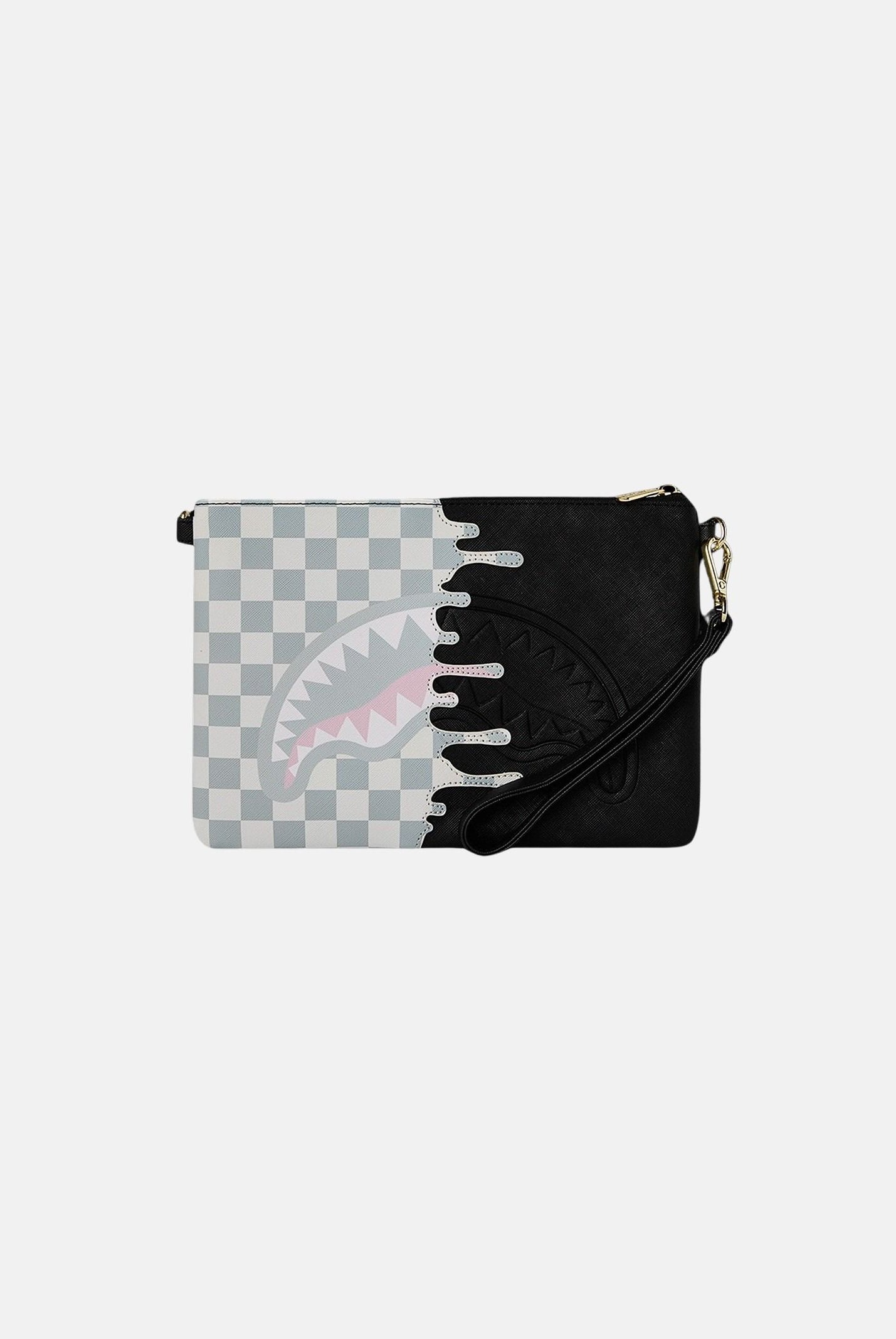 SPRAYGROUND Pochette Cream Check Unifished Shark bianca e nera da donna 910B8919NSZ . SPRAYGROUND