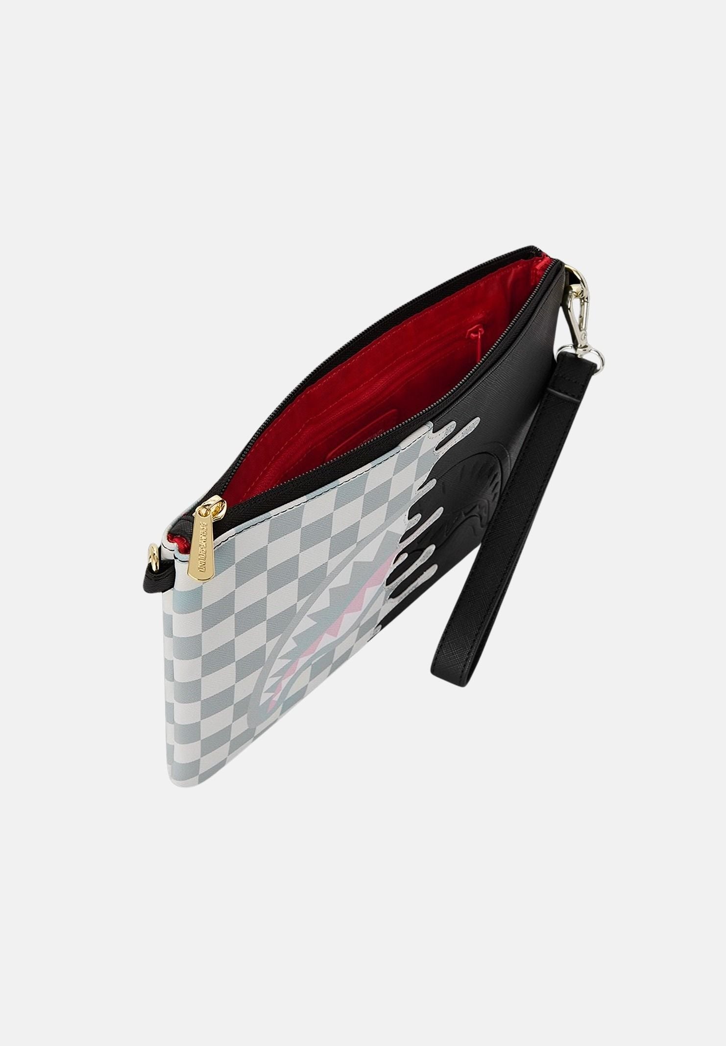 SPRAYGROUND Pochette Cream Check Unifished Shark bianca e nera da donna 910B8919NSZ . SPRAYGROUND