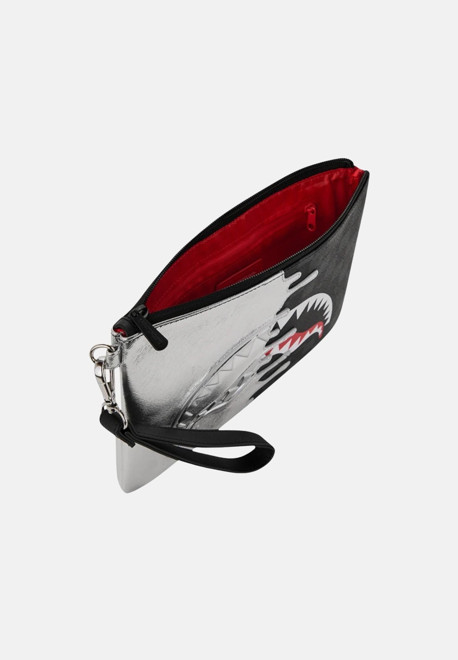 SPRAYGROUND Pochette Silver Side Drip Black Check Shark argento e nera per uomo e donna 910B8929NSZ . SPRAYGROUND