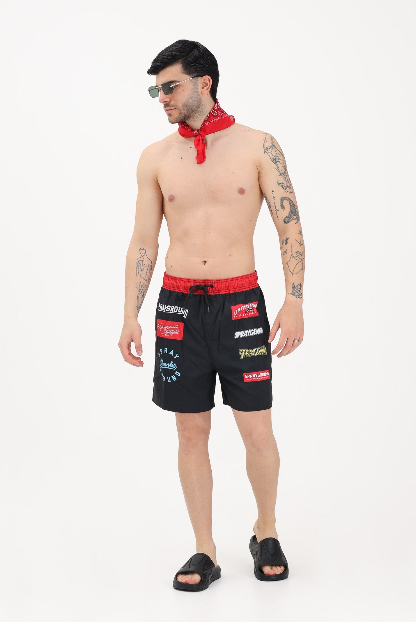 SPRAYGROUND Shorts mare SG Logo Patches nero da uomo 910SWM2043 . SPRAYGROUND