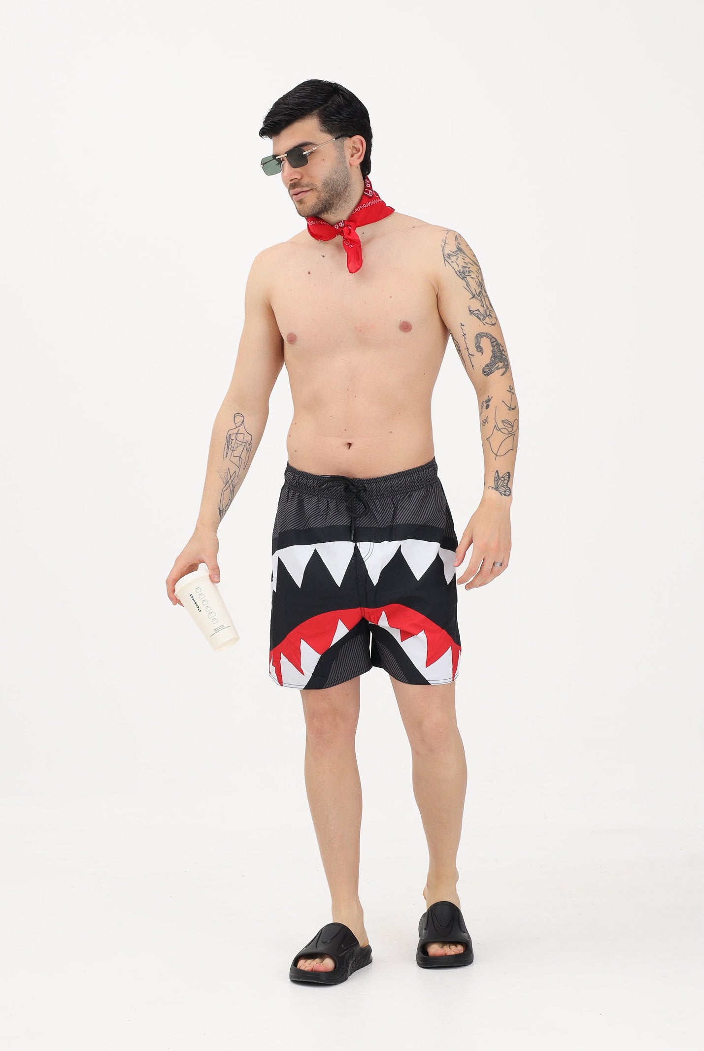 SPRAYGROUND Shorts mare PIXEL MOUTH nero da uomo 910SWM2046 . SPRAYGROUND