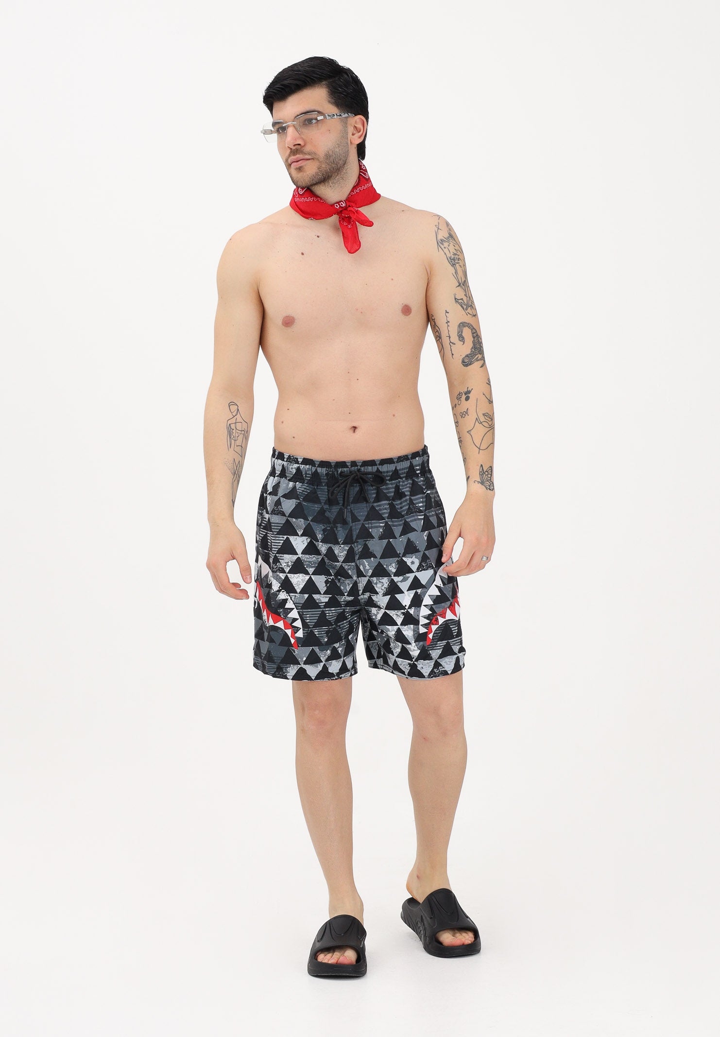 SPRAYGROUND Shorts mare PIXEL MOUTH nero, grigio e bianco da uomo 910SWM2058 . SPRAYGROUND