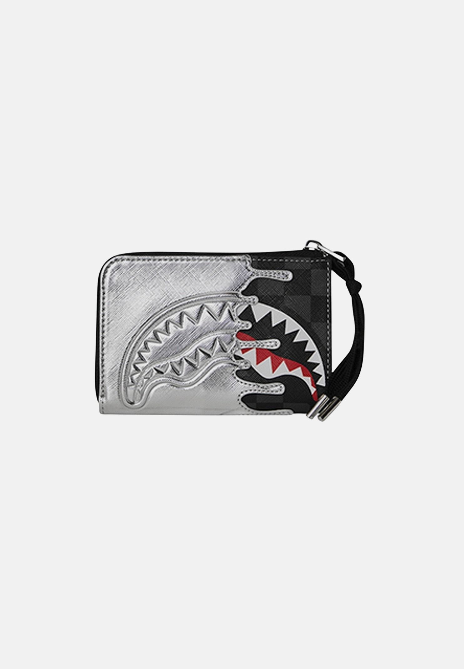 SPRAYGROUND Portafogli Silver Side Drip Black Check Shark nero e argento per uomo e donna 910W8931NSZ . SPRAYGROUND