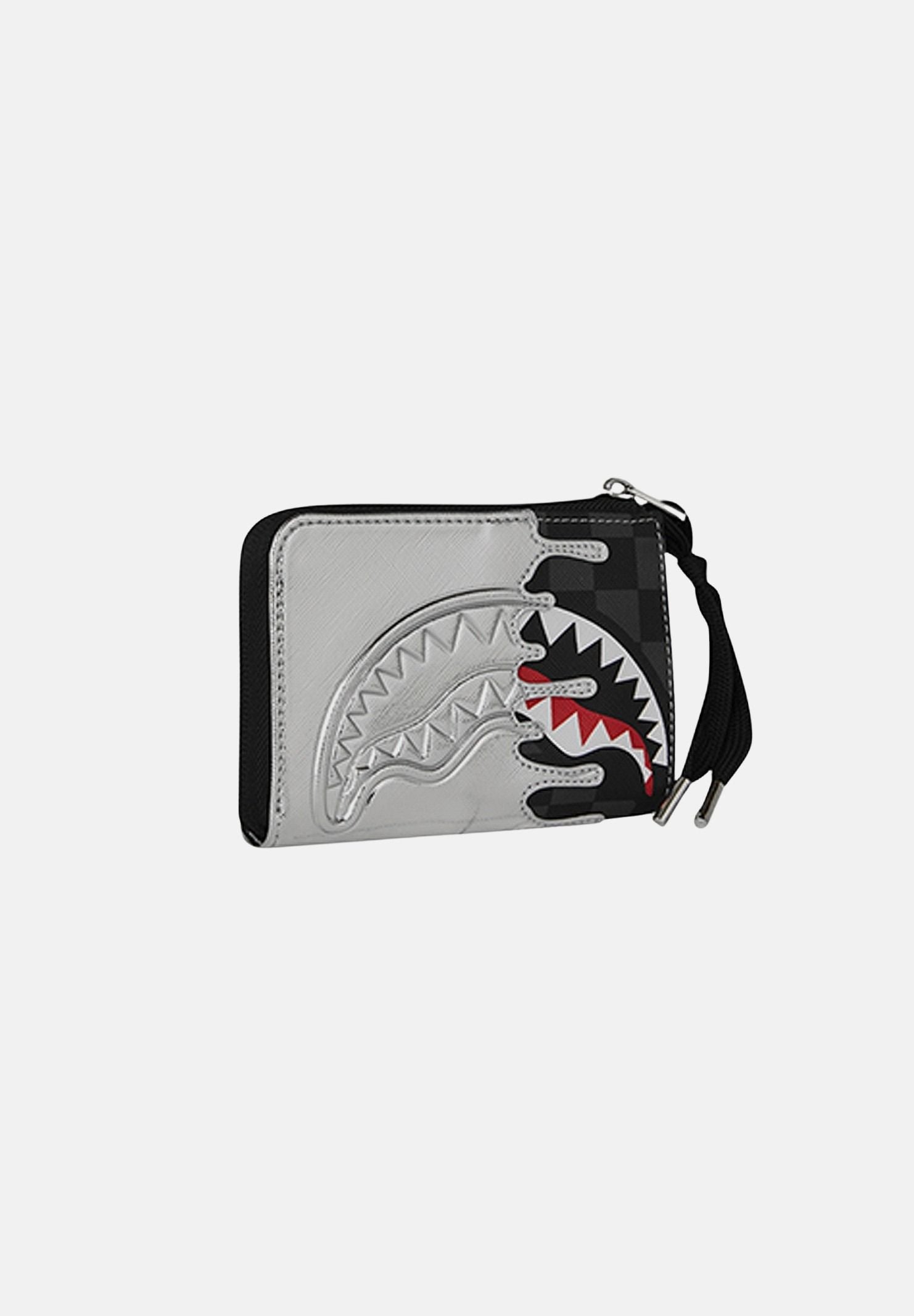 SPRAYGROUND Portafogli Silver Side Drip Black Check Shark nero e argento per uomo e donna 910W8931NSZ . SPRAYGROUND