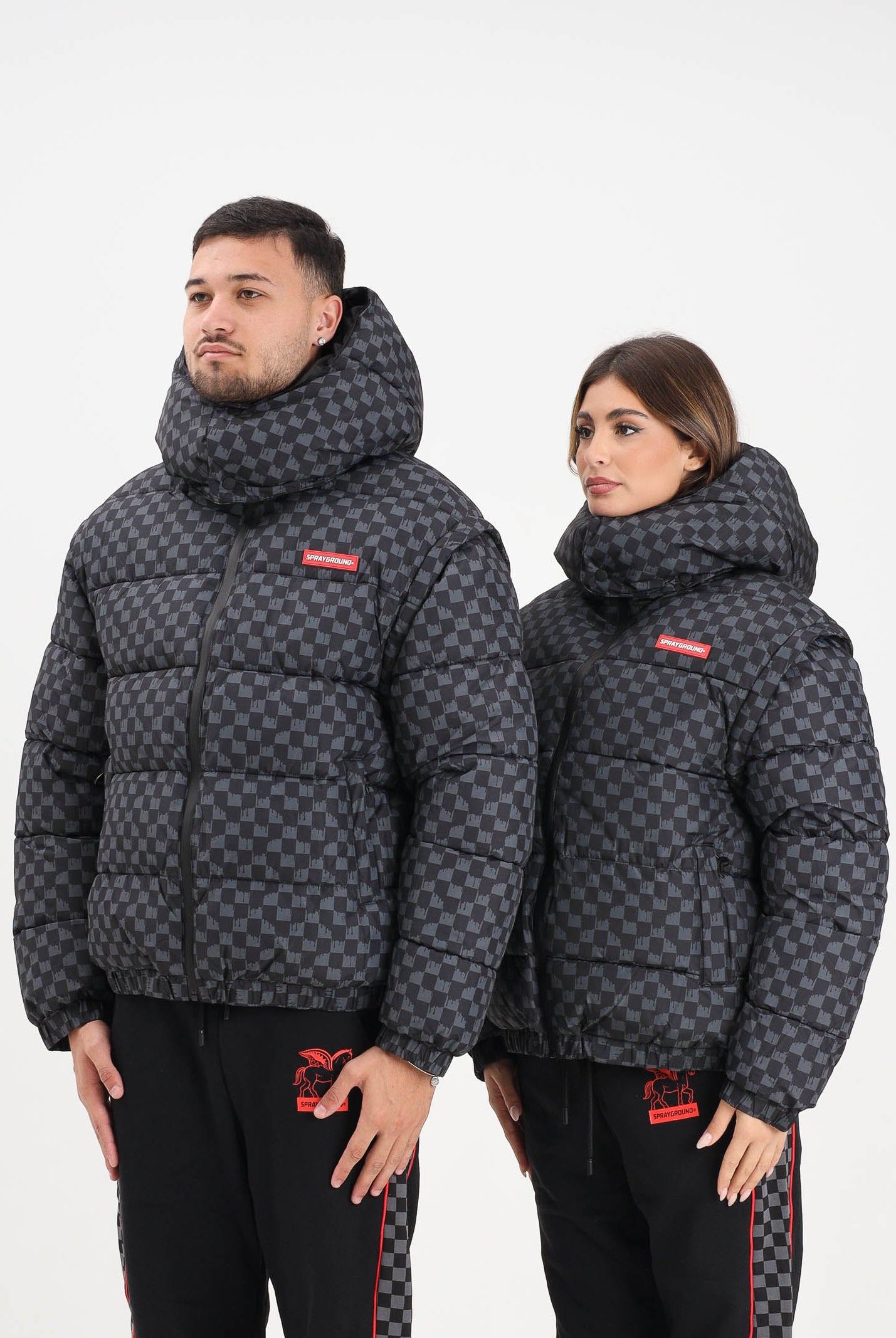SPRAYGROUND Piumino Drip Check grigio e nero per uomo e donna SP748GRY . SPRAYGROUND
