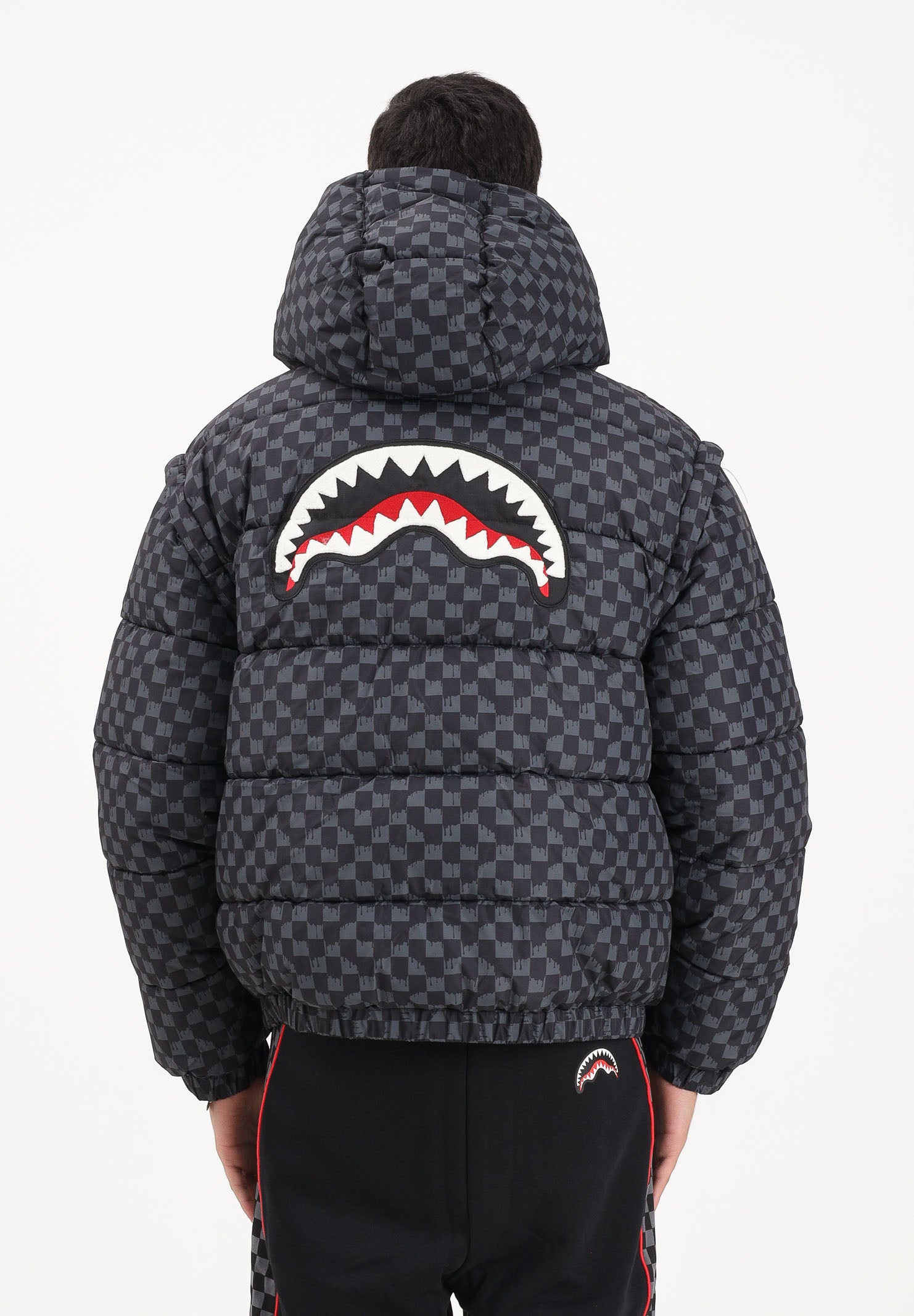 SPRAYGROUND Piumino Drip Check grigio e nero per uomo e donna SP748GRY . SPRAYGROUND