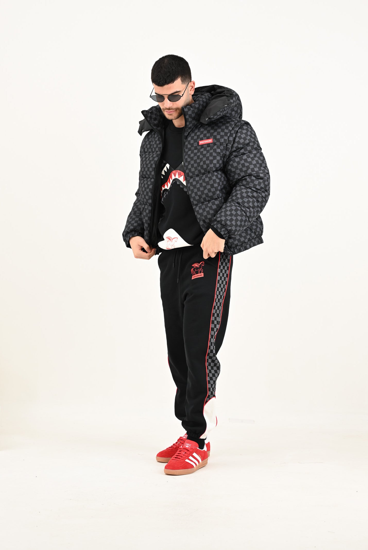 SPRAYGROUND Piumino Drip Check grigio e nero per uomo e donna SP748GRY . SPRAYGROUND