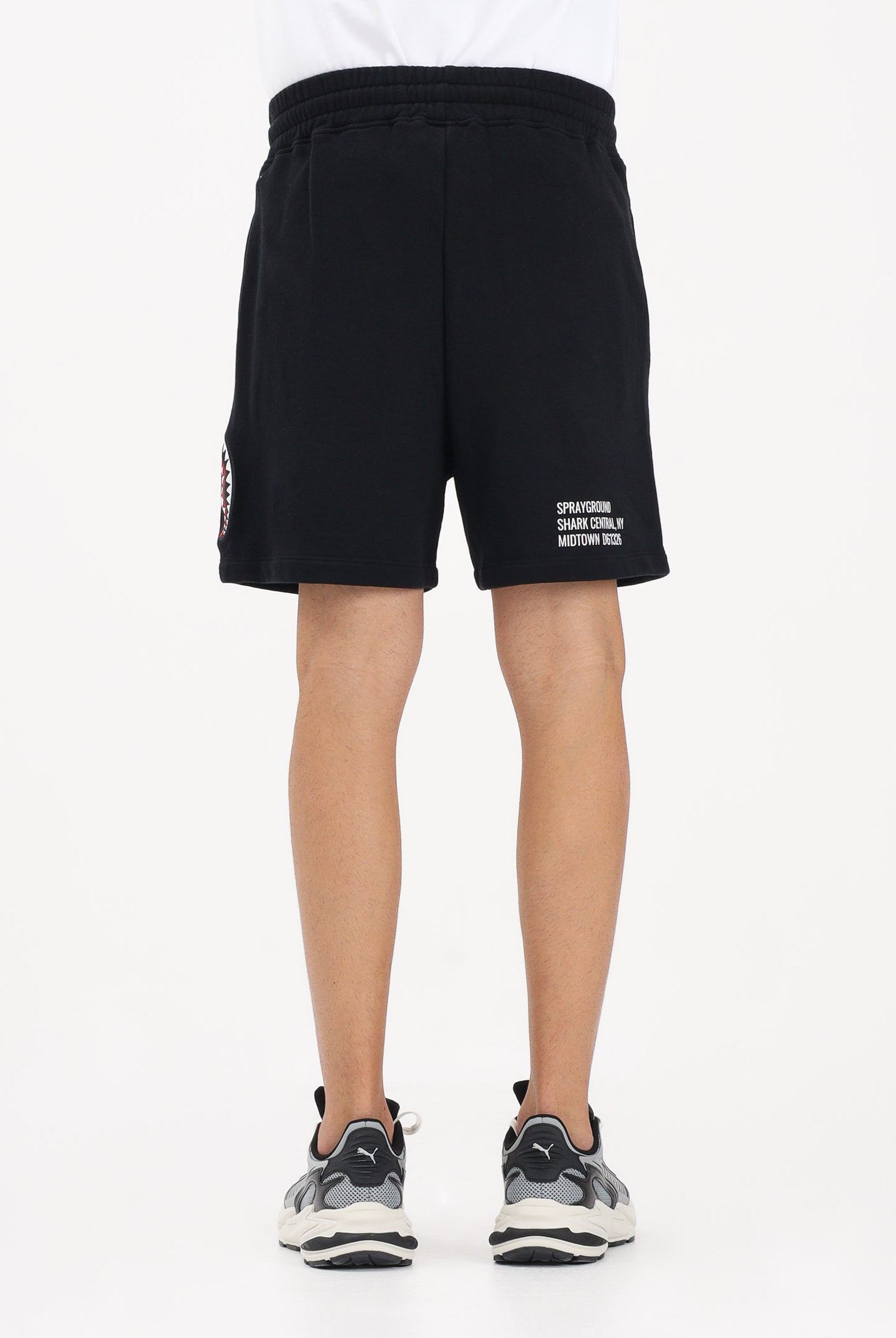 SPRAYGROUND Shorts sportivo nero da uomo con grafica Shark SP855EBLK . SPRAYGROUND