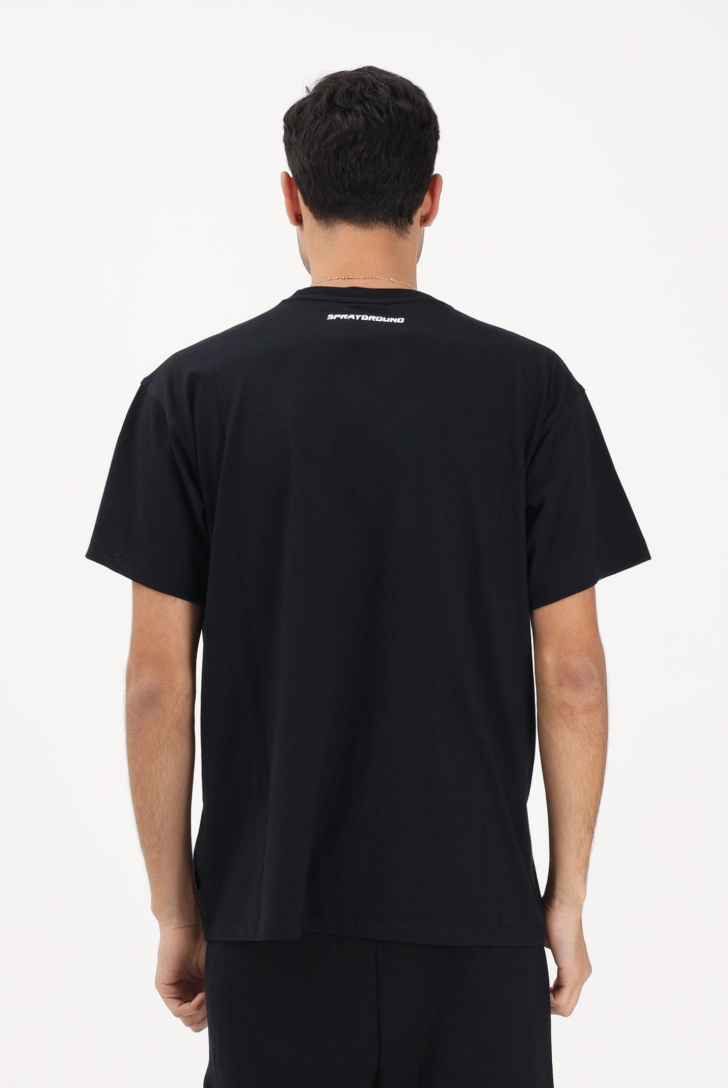 SPRAYGROUND T-shirt a manica corta nera da uomo con grafica frontale SP858BLK . SPRAYGROUND