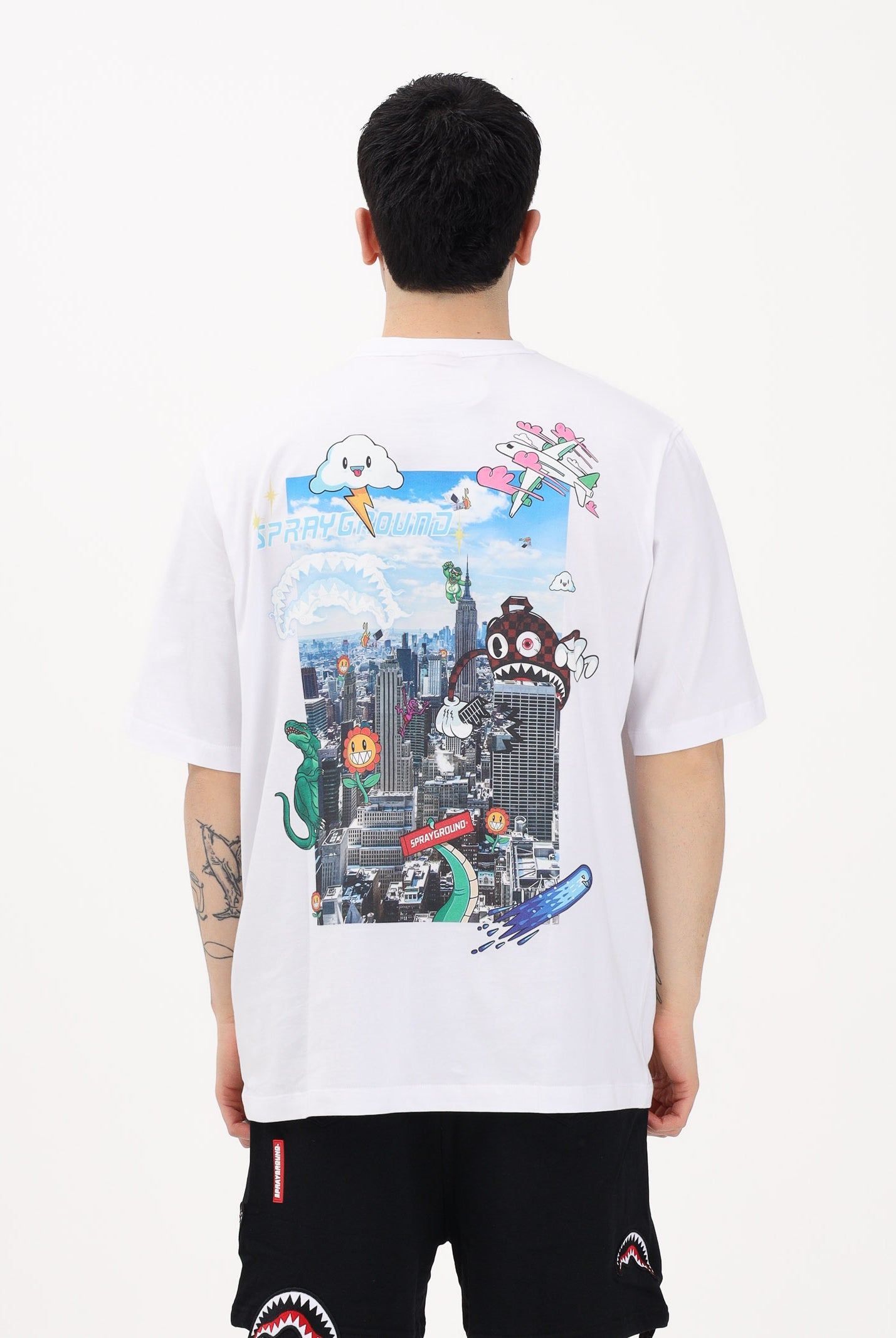 SPRAYGROUND T-shirt a manica corta bianca da uomo con stampa grafica sul retro SP875WHT . SPRAYGROUND