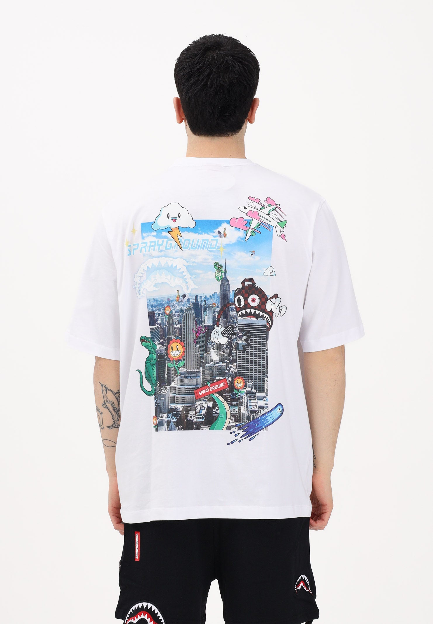 SPRAYGROUND T-shirt a manica corta bianca da uomo con stampa grafica sul retro SP875WHT . SPRAYGROUND