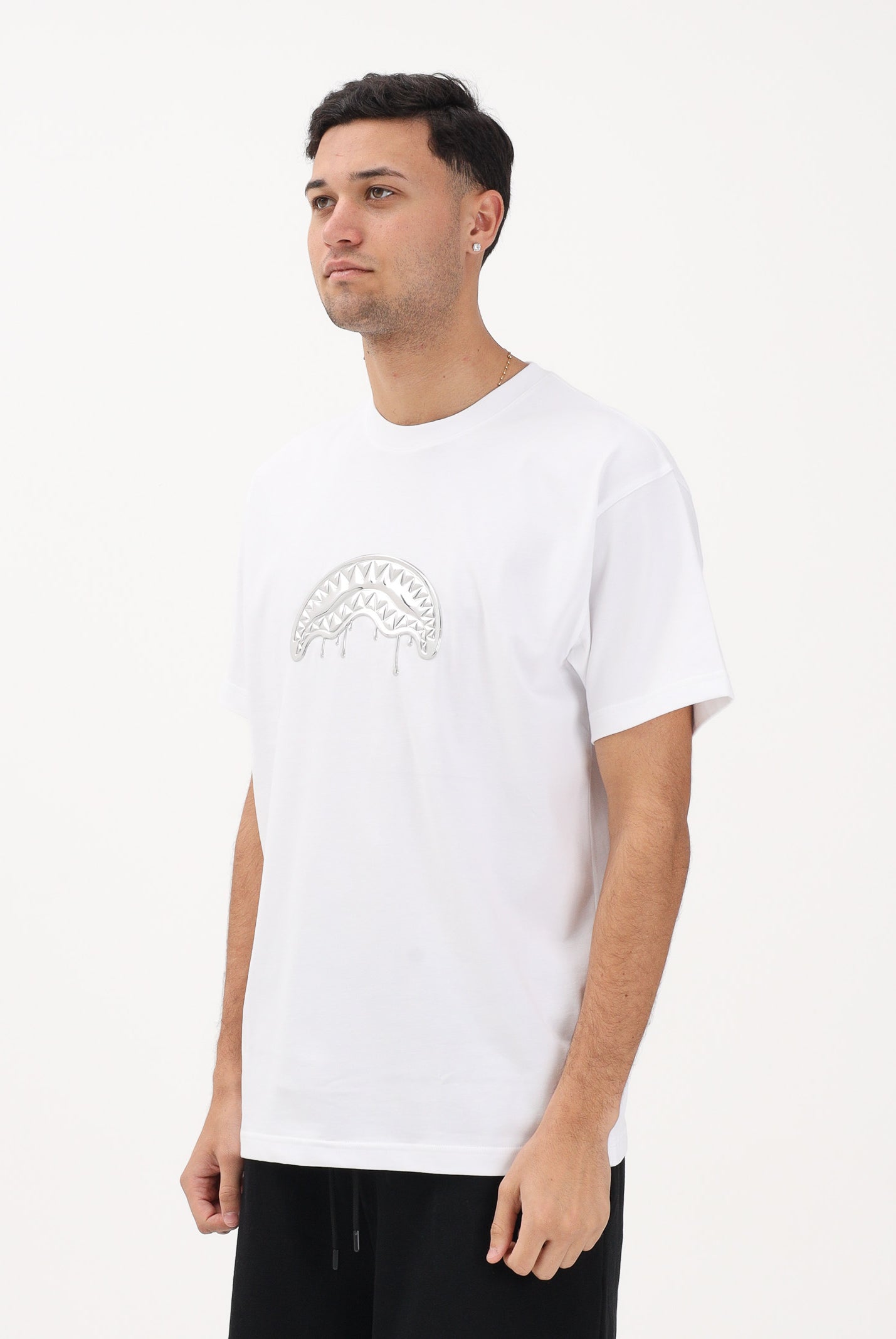SPRAYGROUND T-shirt a manica corta bianca da uomo con logo Shark SP895WHT . SPRAYGROUND