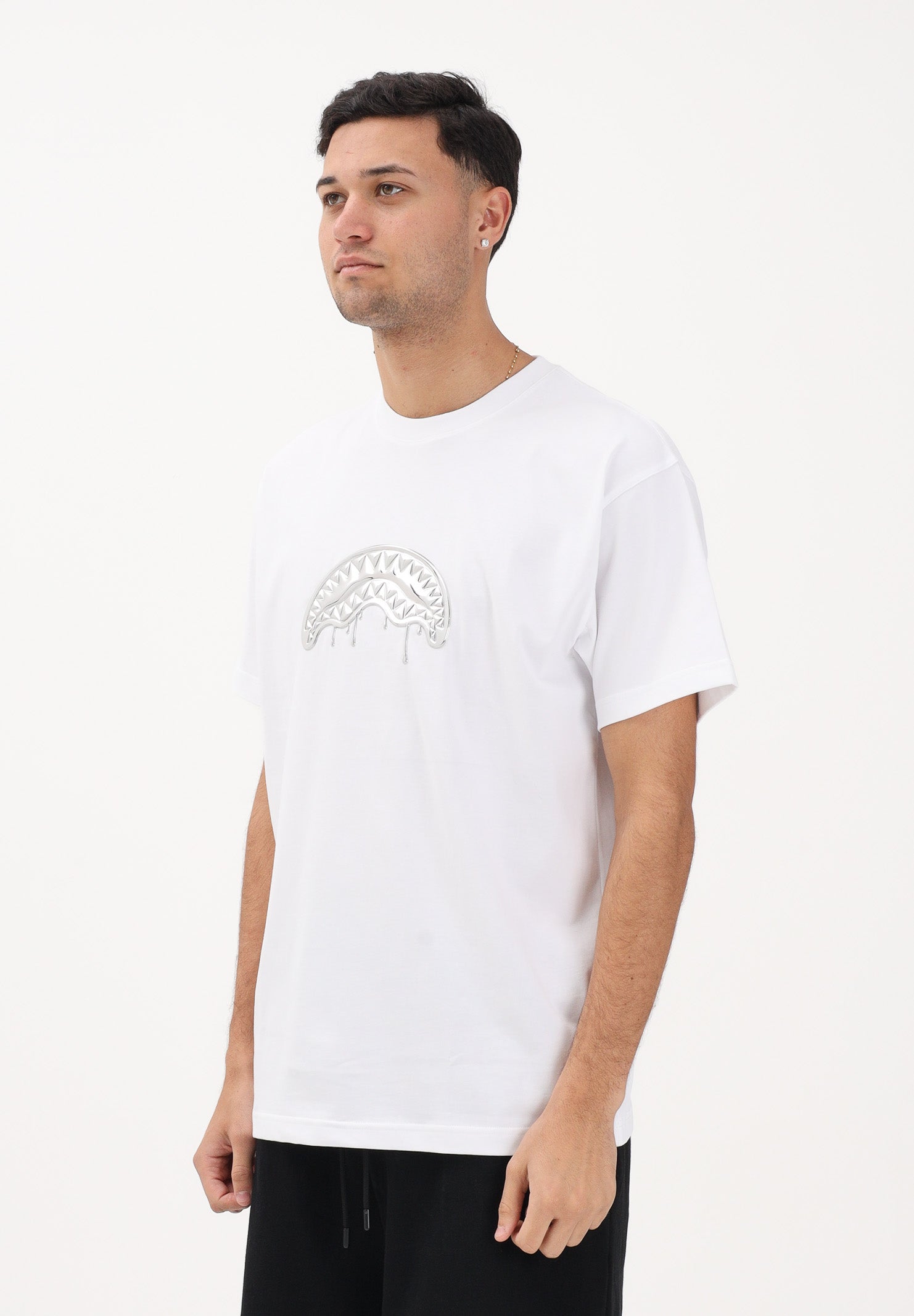 SPRAYGROUND T-shirt a manica corta bianca da uomo con logo Shark SP895WHT . SPRAYGROUND
