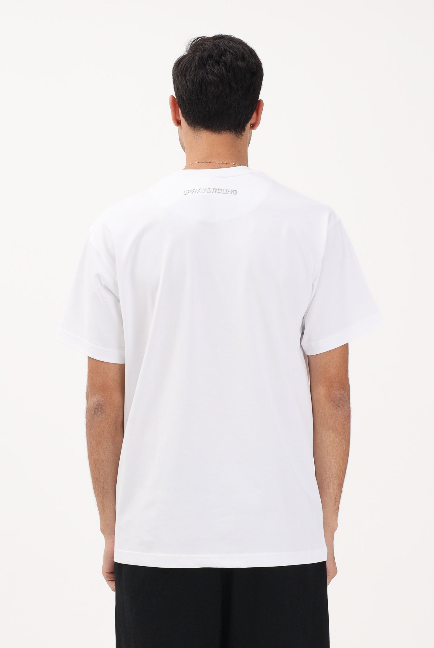 SPRAYGROUND T-shirt a manica corta bianca da uomo con logo Shark SP895WHT . SPRAYGROUND