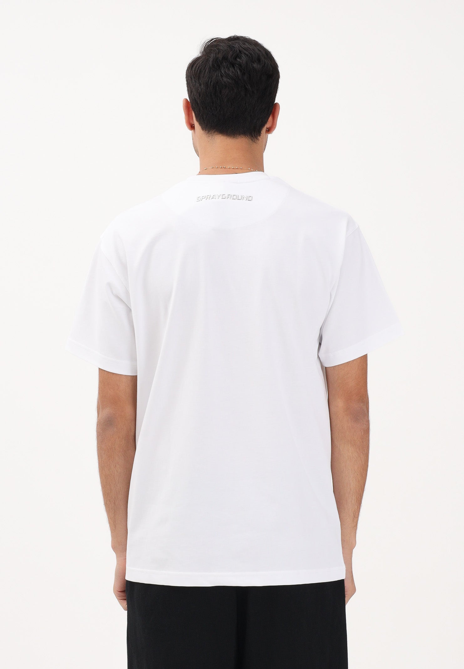SPRAYGROUND T-shirt a manica corta bianca da uomo con logo Shark SP895WHT . SPRAYGROUND