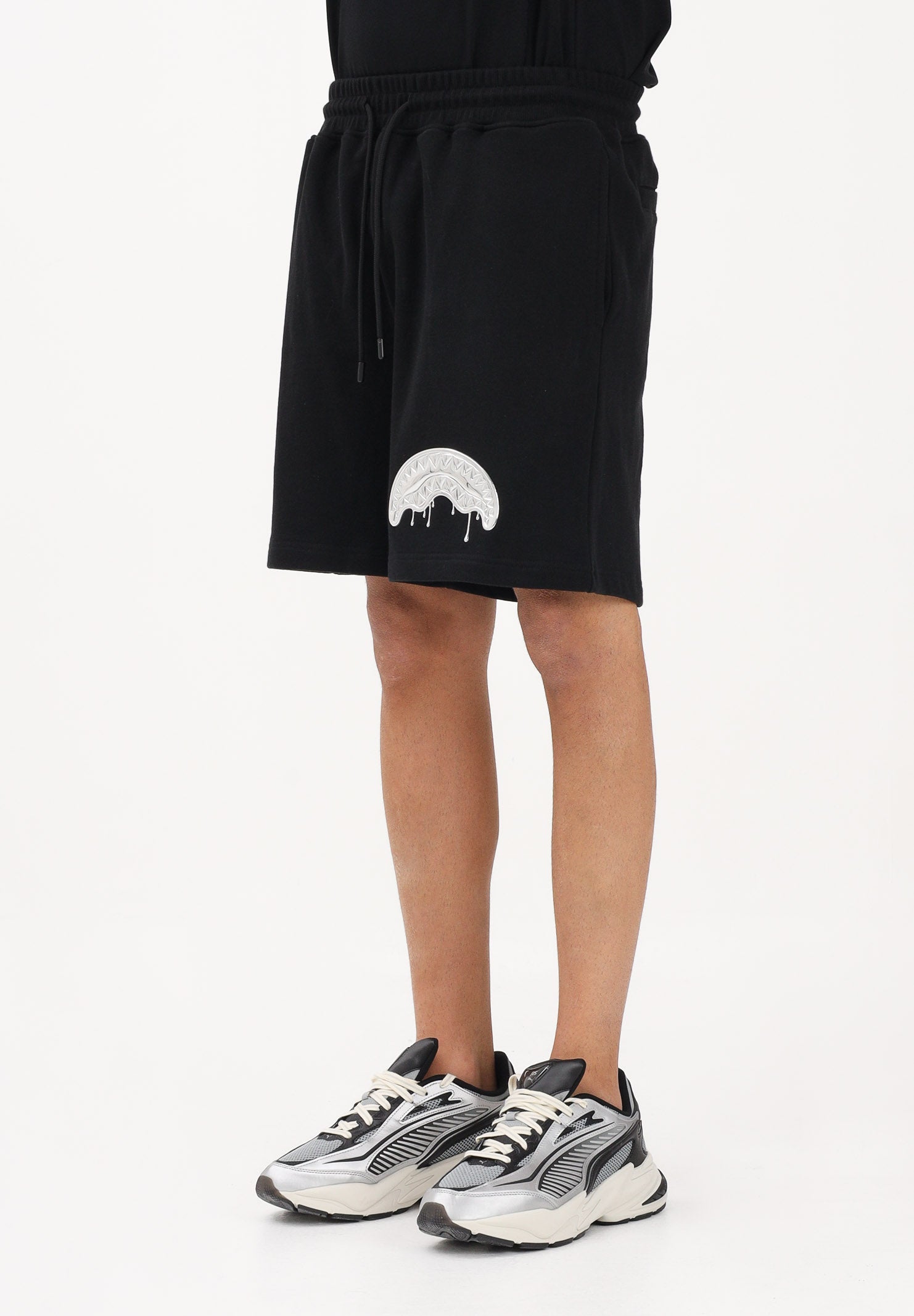 SPRAYGROUND Shorts sportivo nero da uomo con logo Shark SP898EBLK . SPRAYGROUND