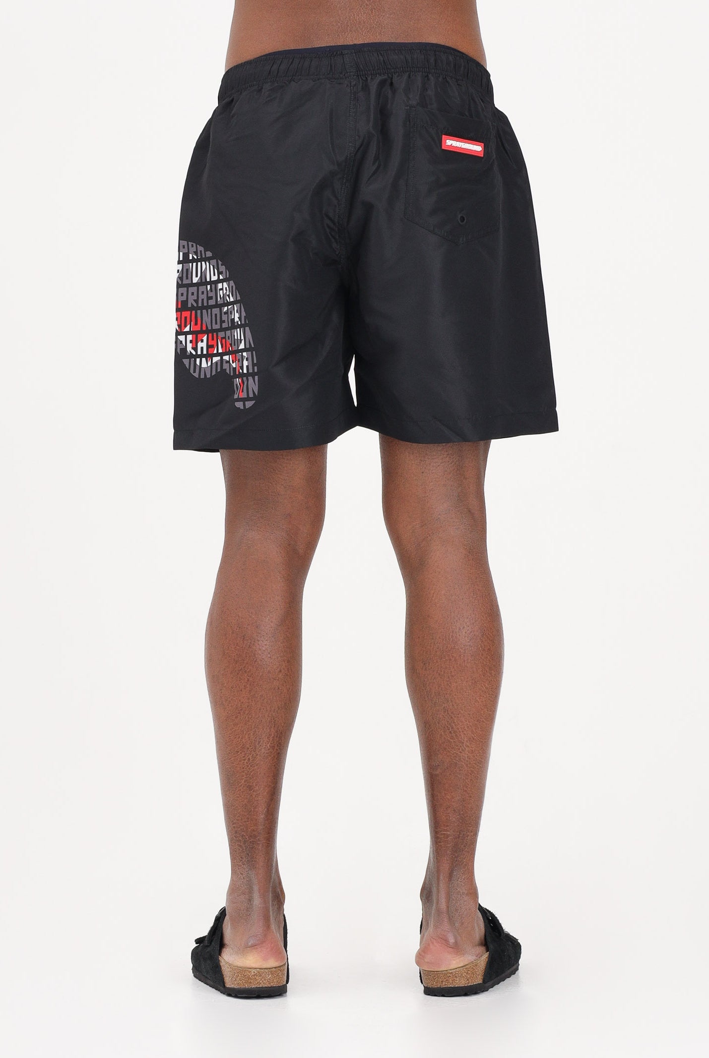 SPRAYGROUND Shorts mare nero da uomo con stampa shark laterale SP917BLK . SPRAYGROUND