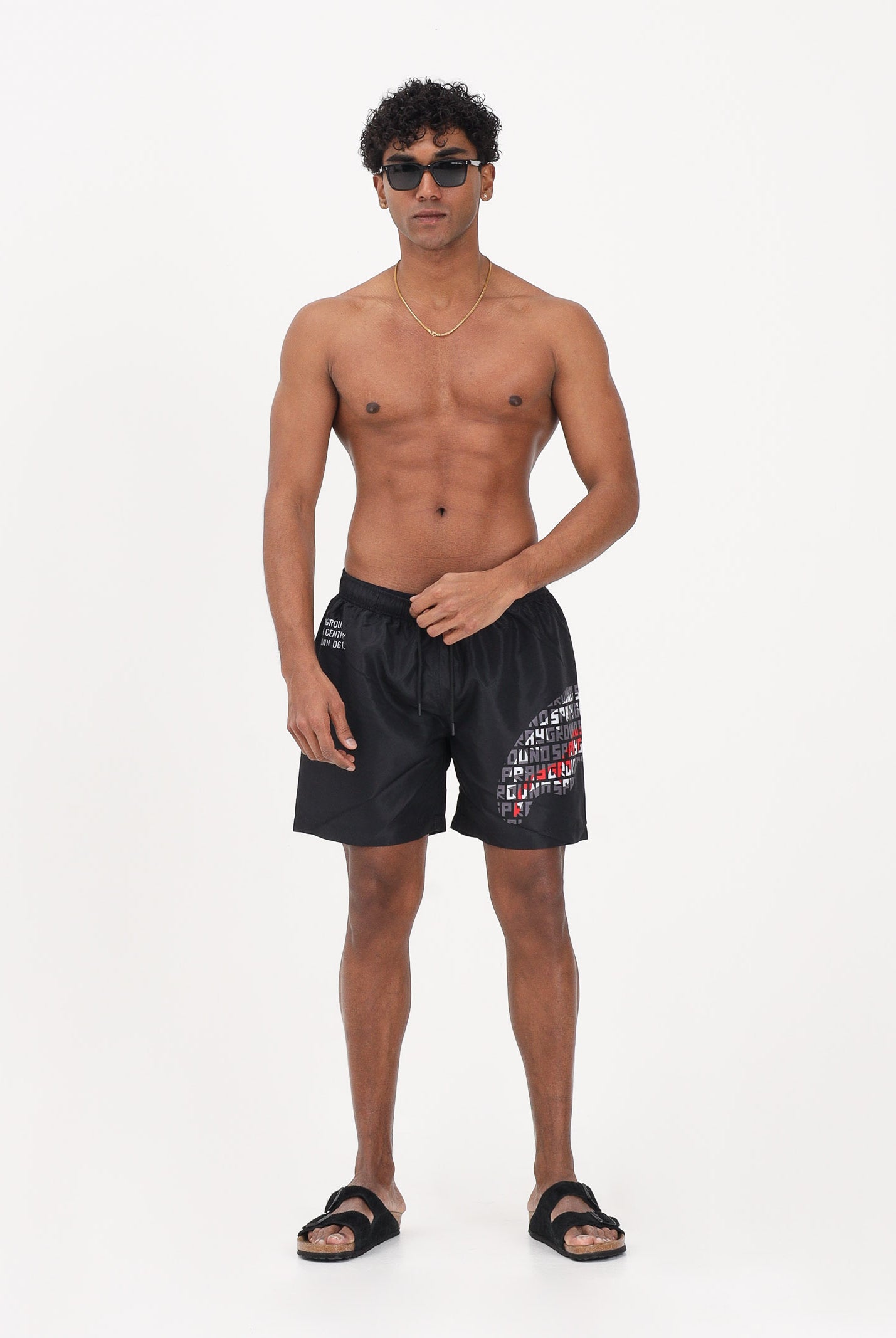 SPRAYGROUND Shorts mare nero da uomo con stampa shark laterale SP917BLK . SPRAYGROUND