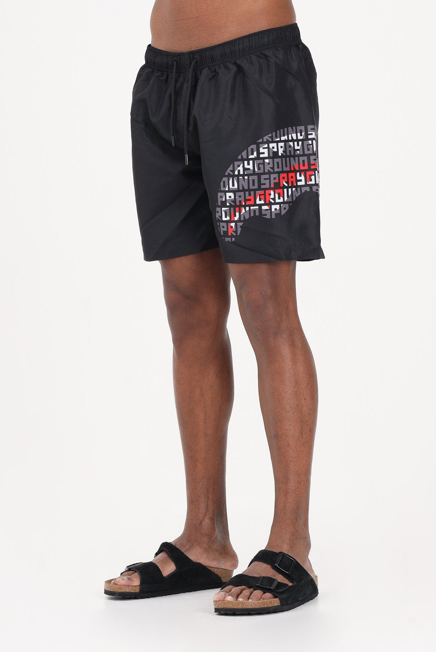 SPRAYGROUND Shorts mare nero da uomo con stampa shark laterale SP917BLK . SPRAYGROUND
