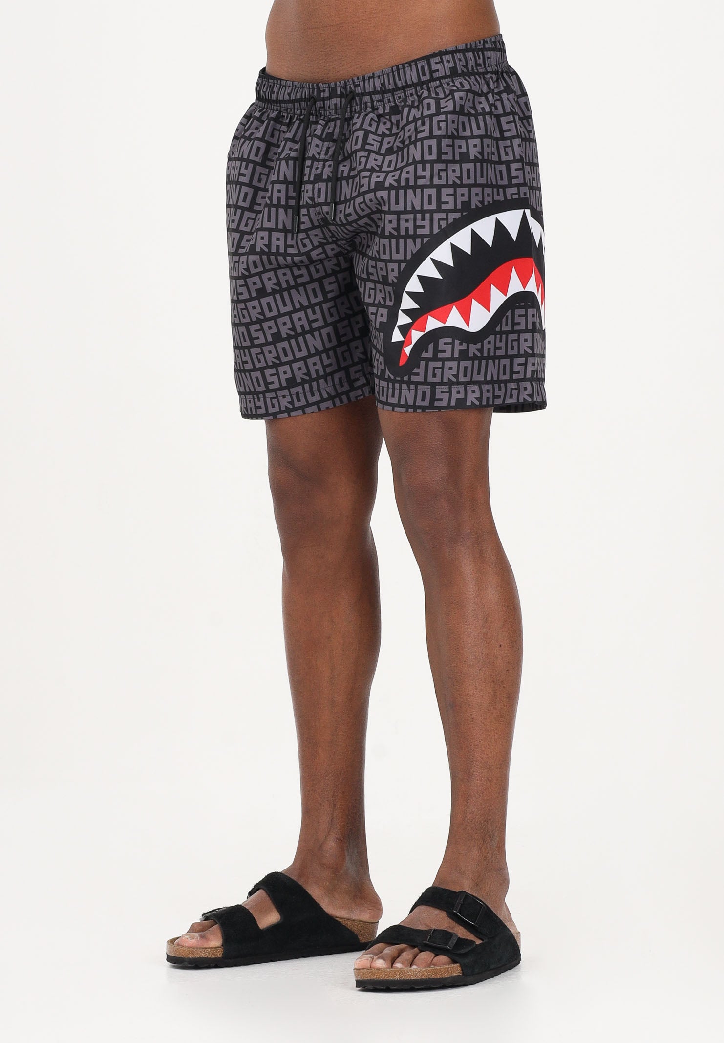 SPRAYGROUND Shorts mare nero da uomo con lettering all-over SP917GREY . SPRAYGROUND