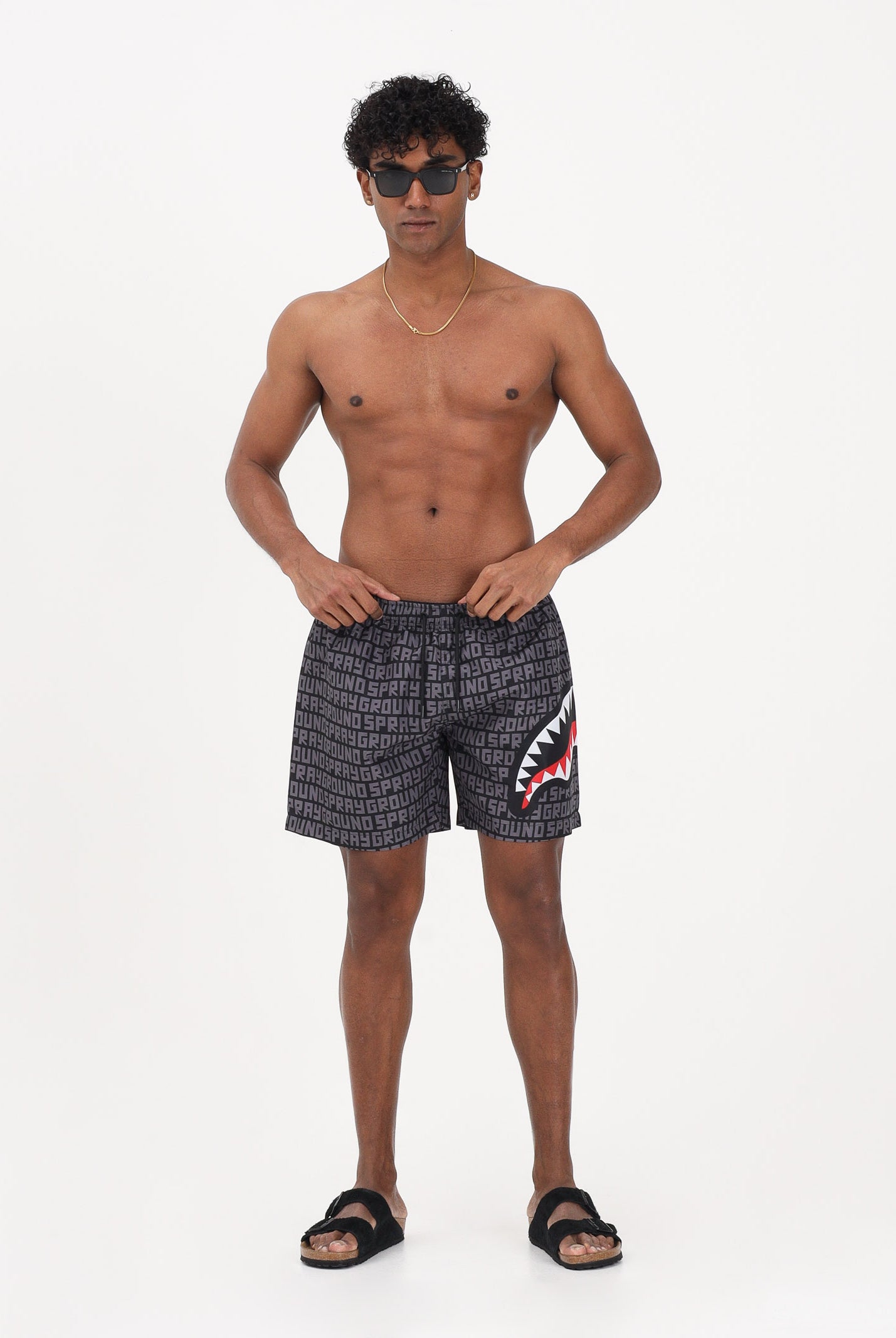 SPRAYGROUND Shorts mare nero da uomo con lettering all-over SP917GREY . SPRAYGROUND