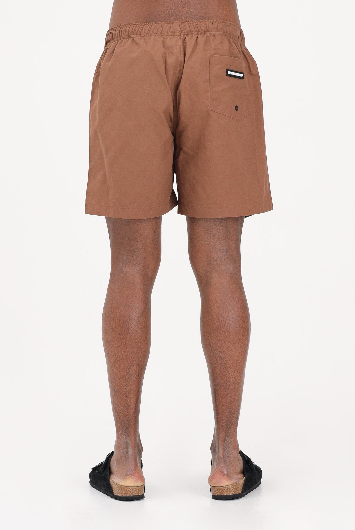 SPRAYGROUND Shorts mare marrone da uomo con patch shark SP925BRWN . SPRAYGROUND