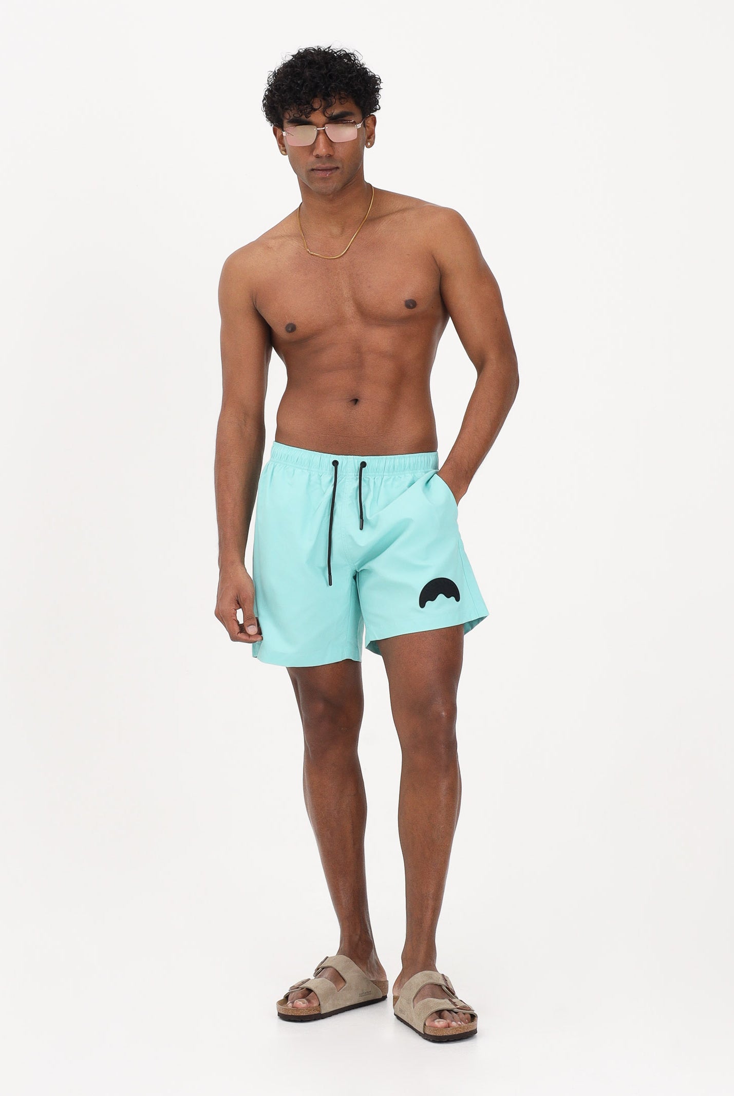 SPRAYGROUND Shorts mare verde acqua da uomo con patch shark SP925AQUA . SPRAYGROUND