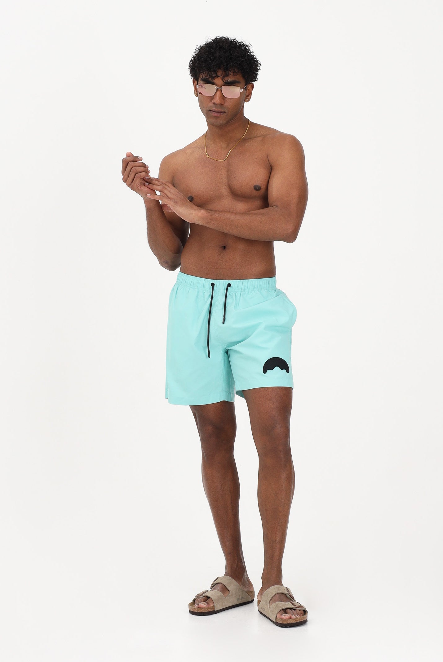 SPRAYGROUND Shorts mare verde acqua da uomo con patch shark SP925AQUA . SPRAYGROUND