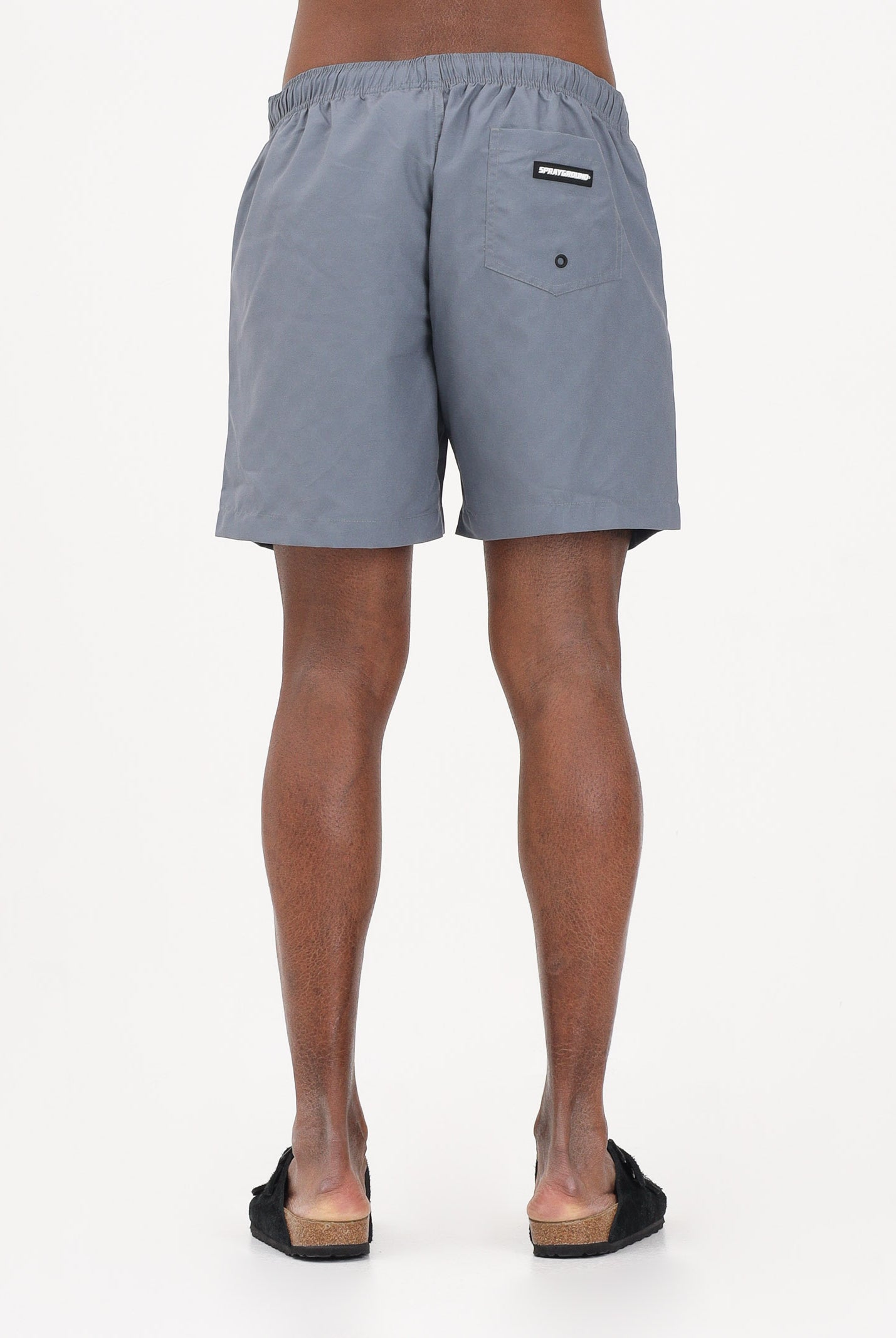 SPRAYGROUND Shorts mare grigio da uomo con patch shark SP925GREY . SPRAYGROUND