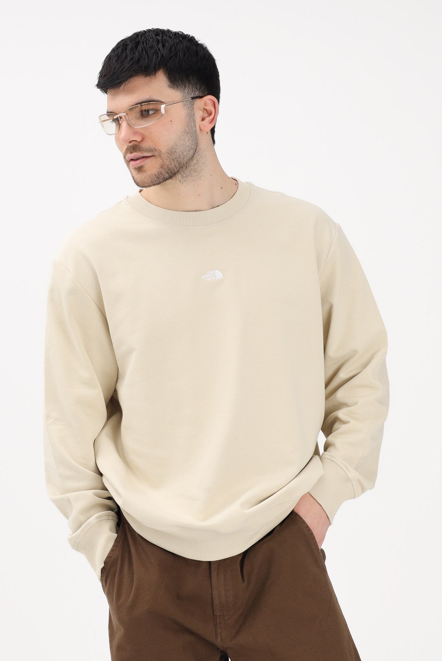 THE NORTH FACE Felpa girocollo Essential Light Relaxed beige da uomo NF0A8GQCDOM1 . THE NORTH FACE