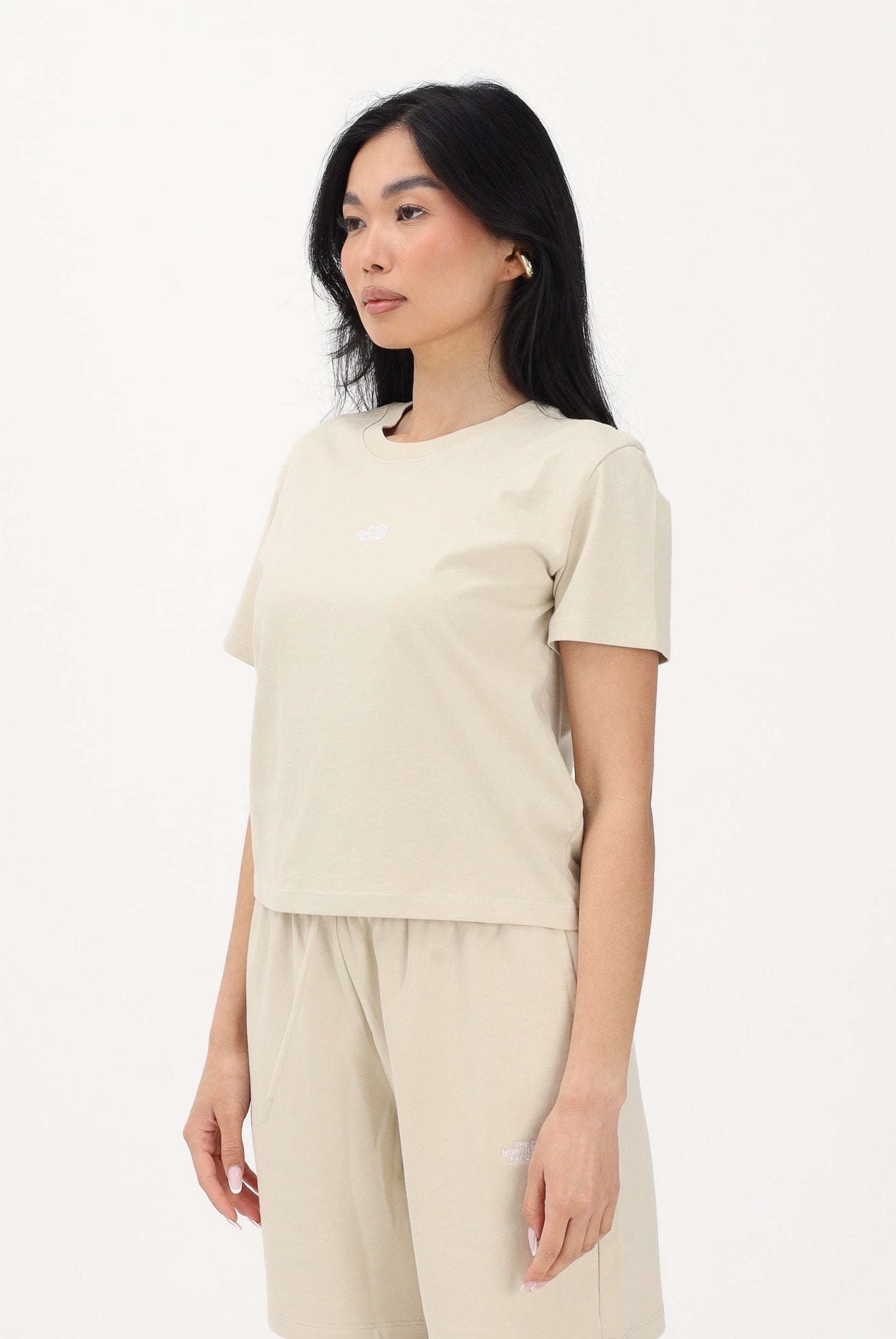 THE NORTH FACE T-shirt a manica corta Essential Regular Cutie beige da donna NF0A8GR1DOM1 . THE NORTH FACE