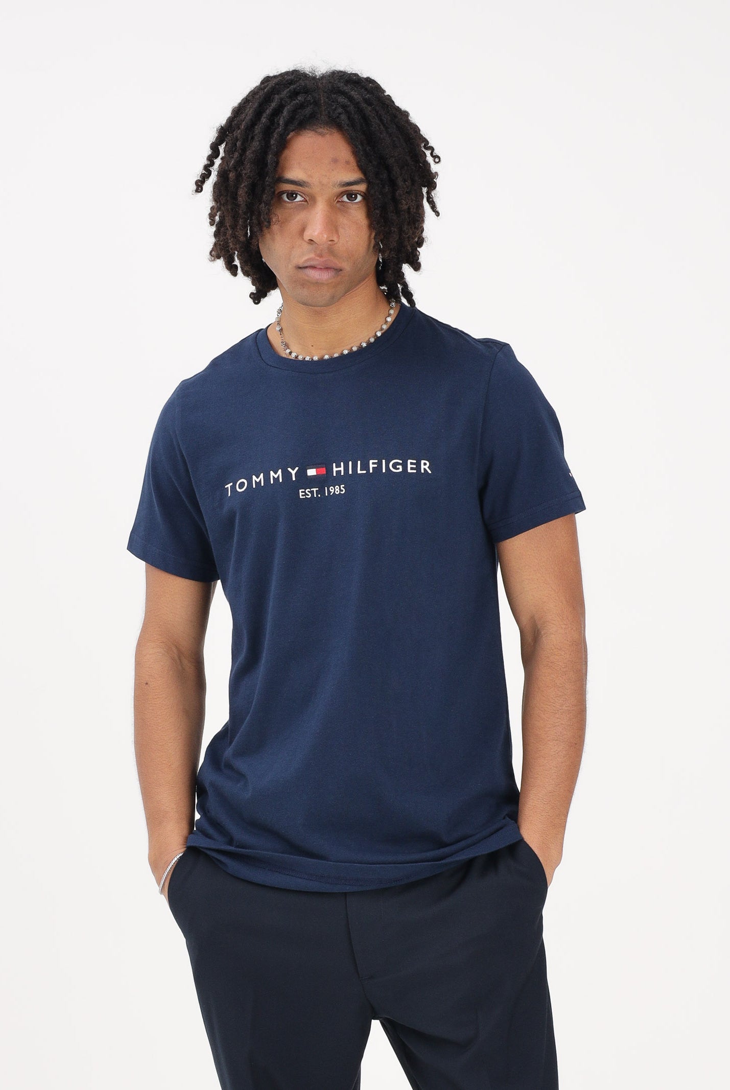 TOMMY HILFIGER T-shirt a manica corta blu da uomo con logo MW0MW11797 DCC TOMMY HILFIGER