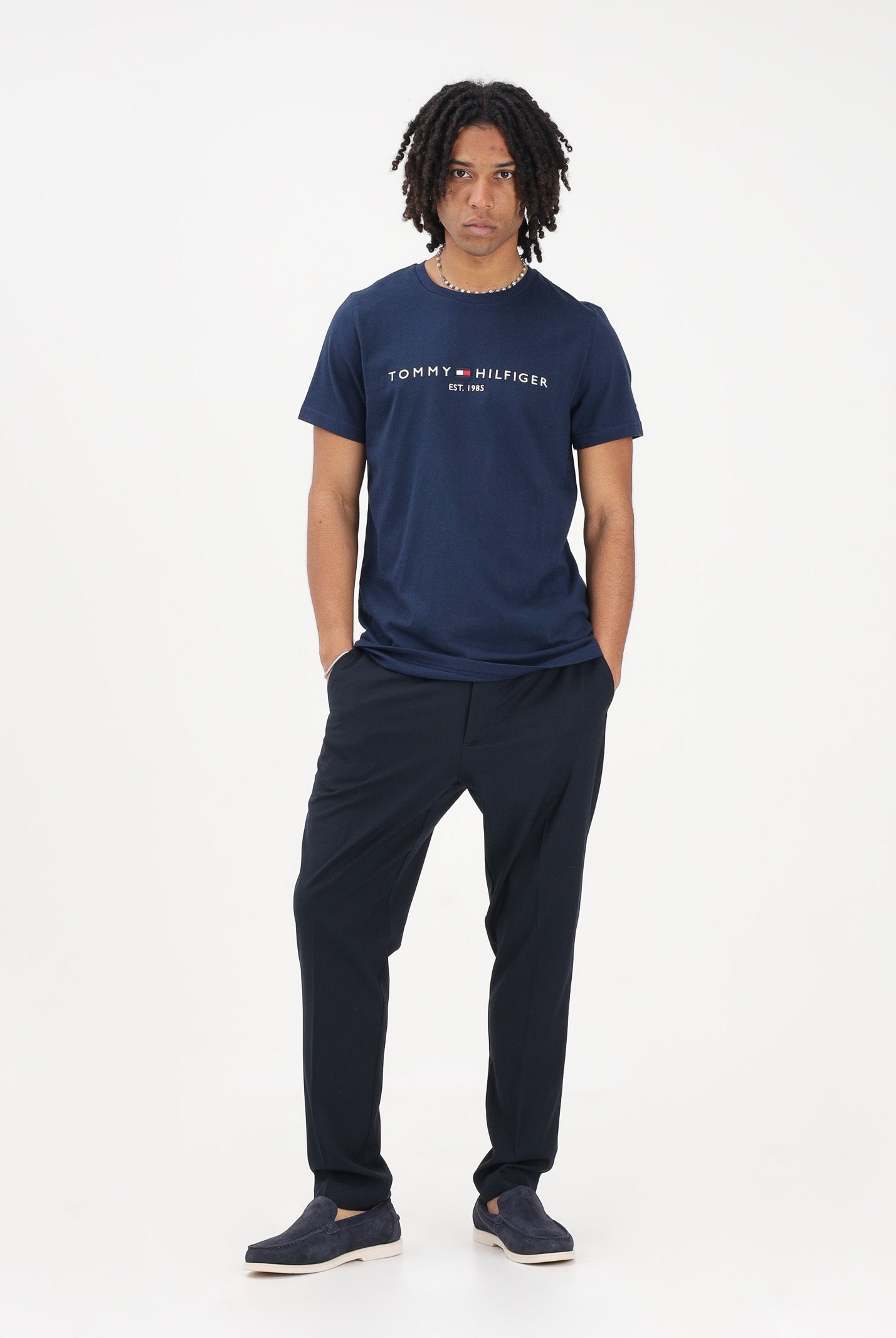 TOMMY HILFIGER T-shirt a manica corta blu da uomo con logo MW0MW11797 DCC TOMMY HILFIGER