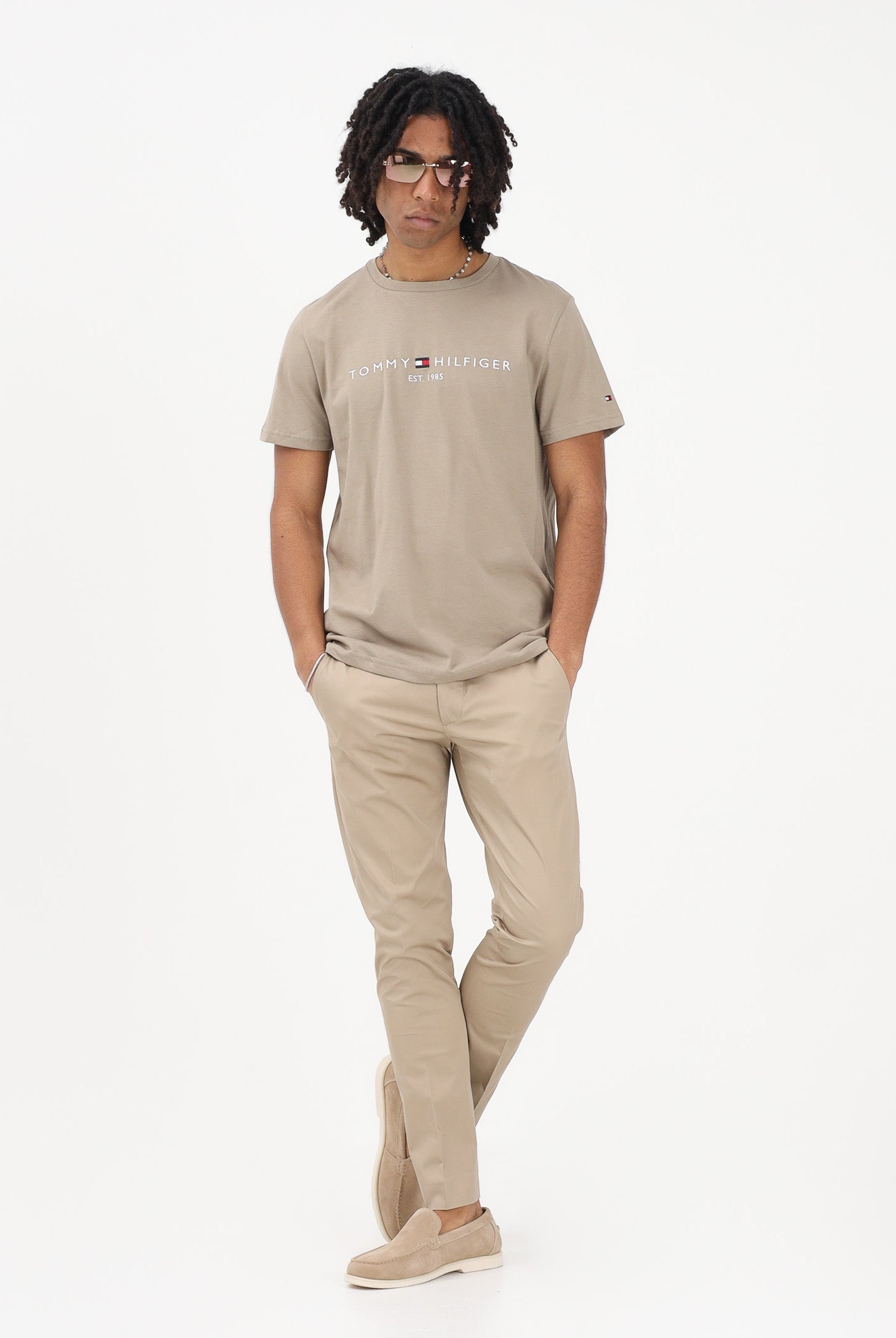 TOMMY HILFIGER T-shirt a manica corta beige da uomo con logo MW0MW11797 M03 TOMMY HILFIGER