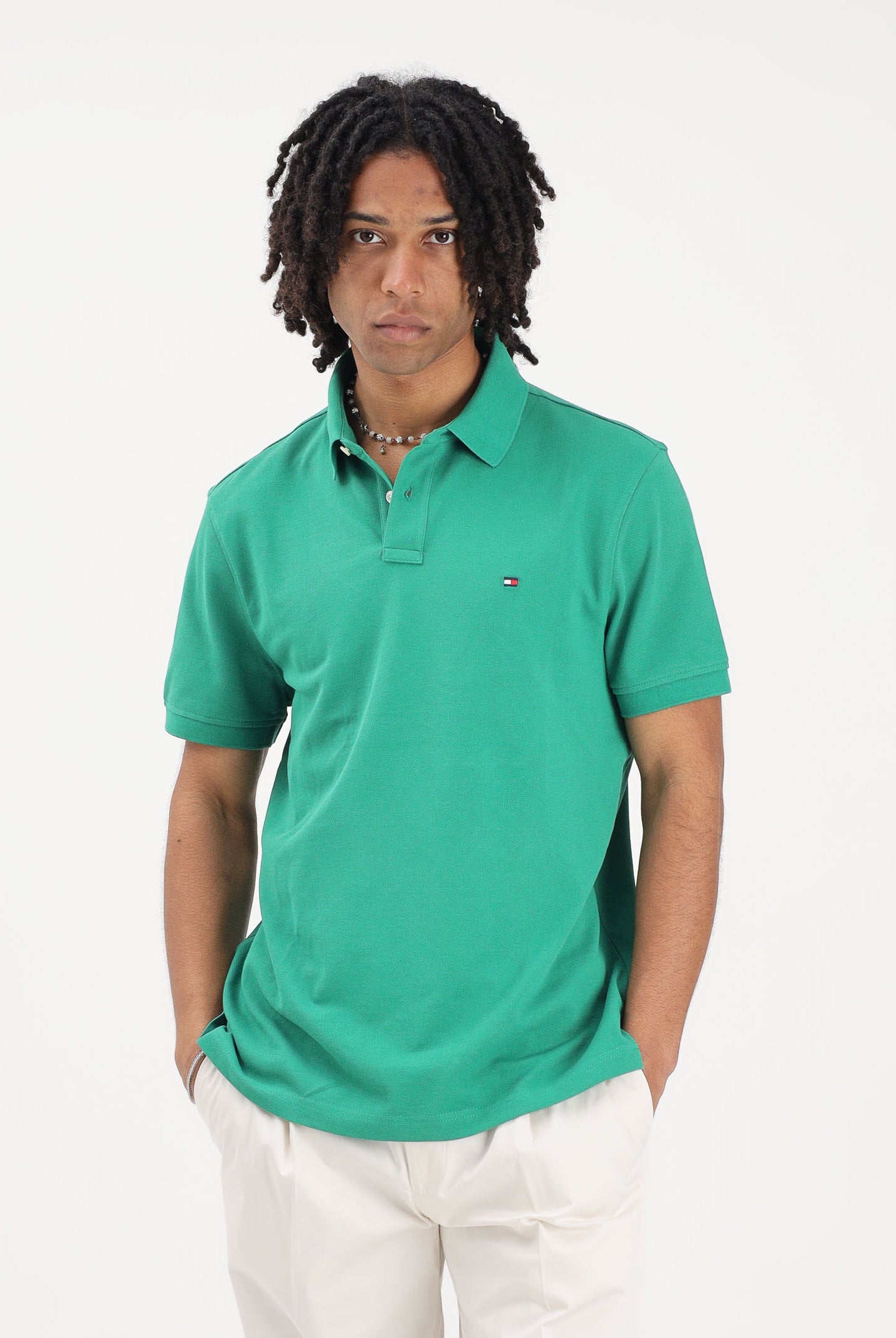 TOMMY HILFIGER Polo a manica corta verde da uomo MW0MW17770 L4F TOMMY HILFIGER